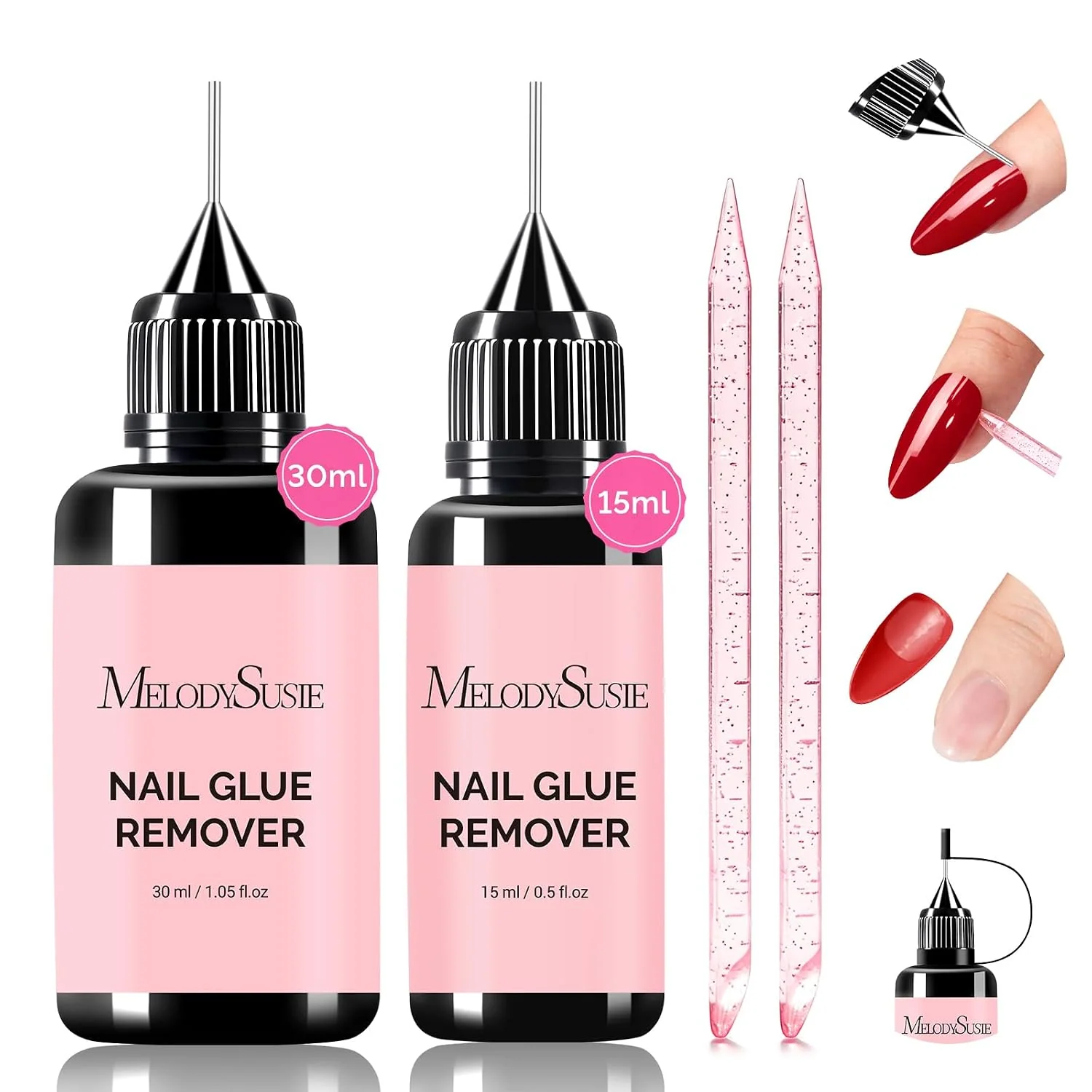 2Pcs Nail Glue Remover 15ml+30ml with Non-Acetone Formula