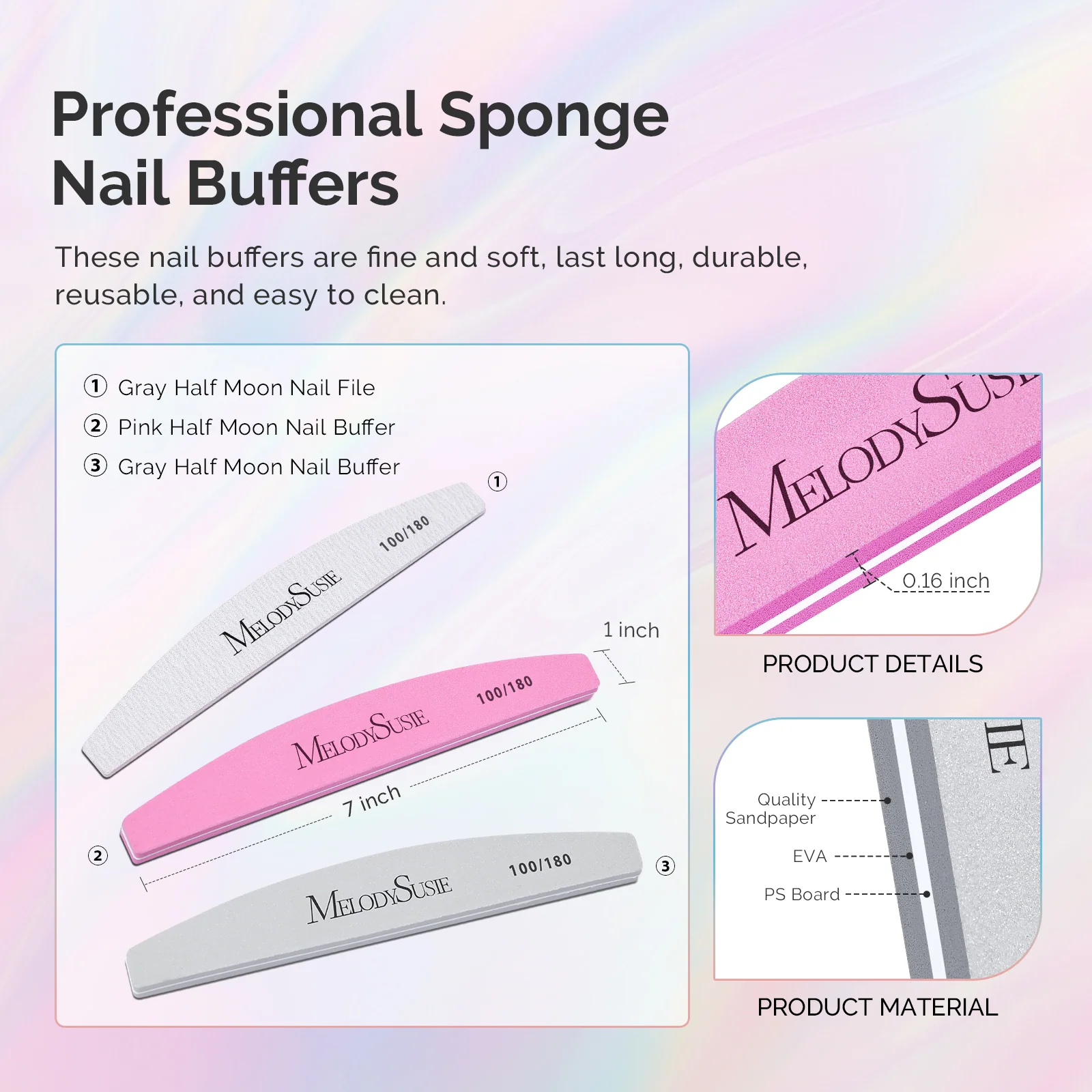 LED/UV Nail Lamps & Nail Drill Bits | MelodySusie 专业美甲锉与抛光条16件套装，100/180目