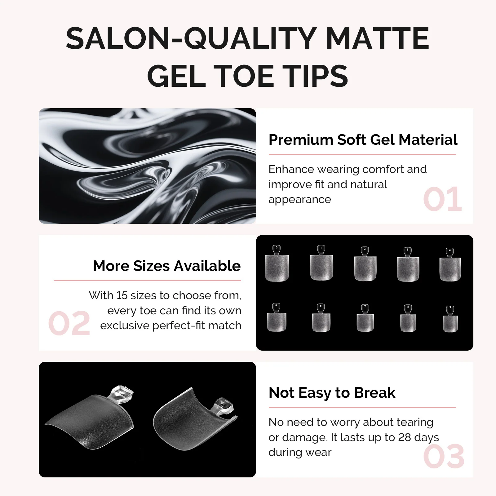 Acrylic Full Cover Toe Nail Tips with 70-Grit Half Matte Surface