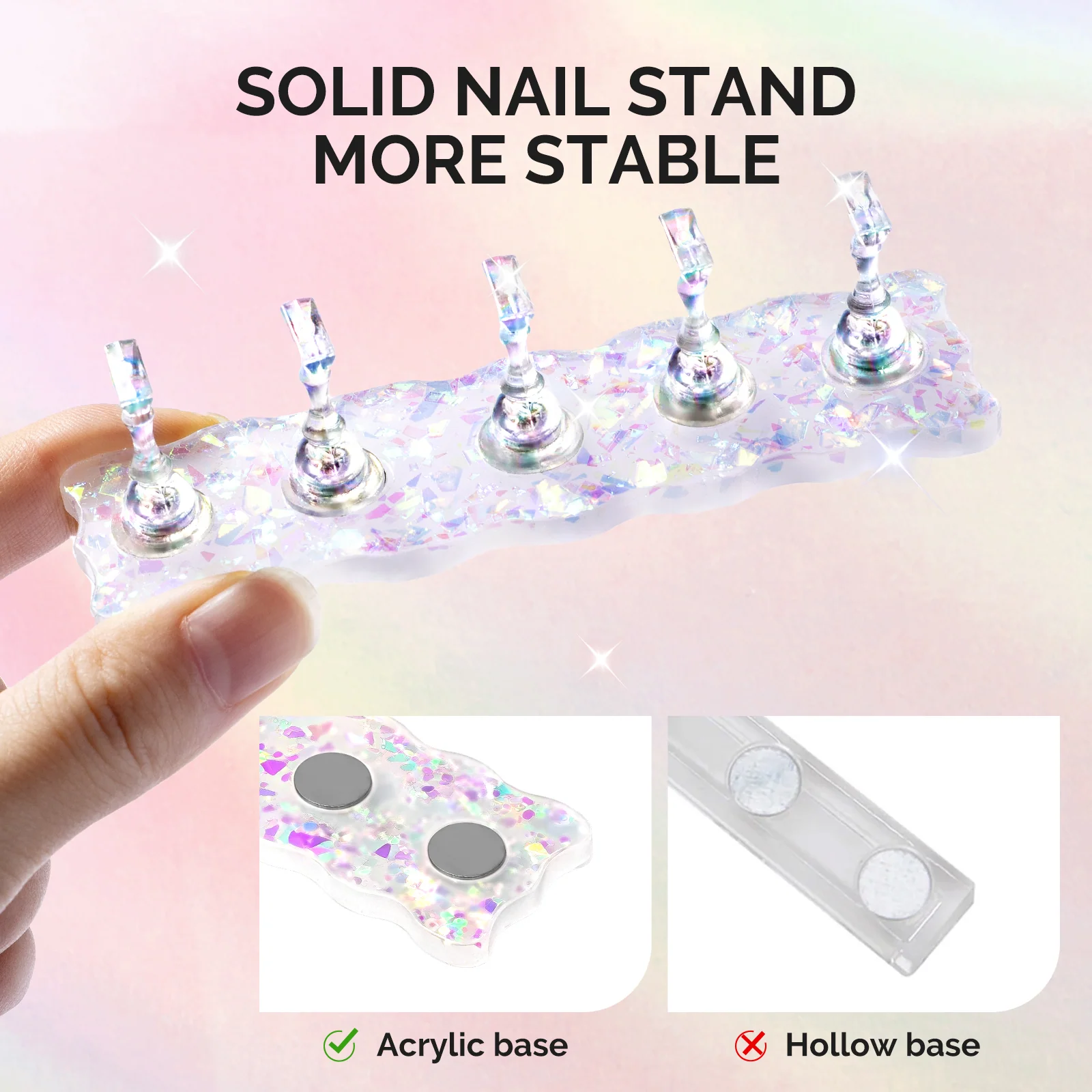 Melodysusie 2-Set Acrylic Magnetic Base Nail Stand for Press Ons