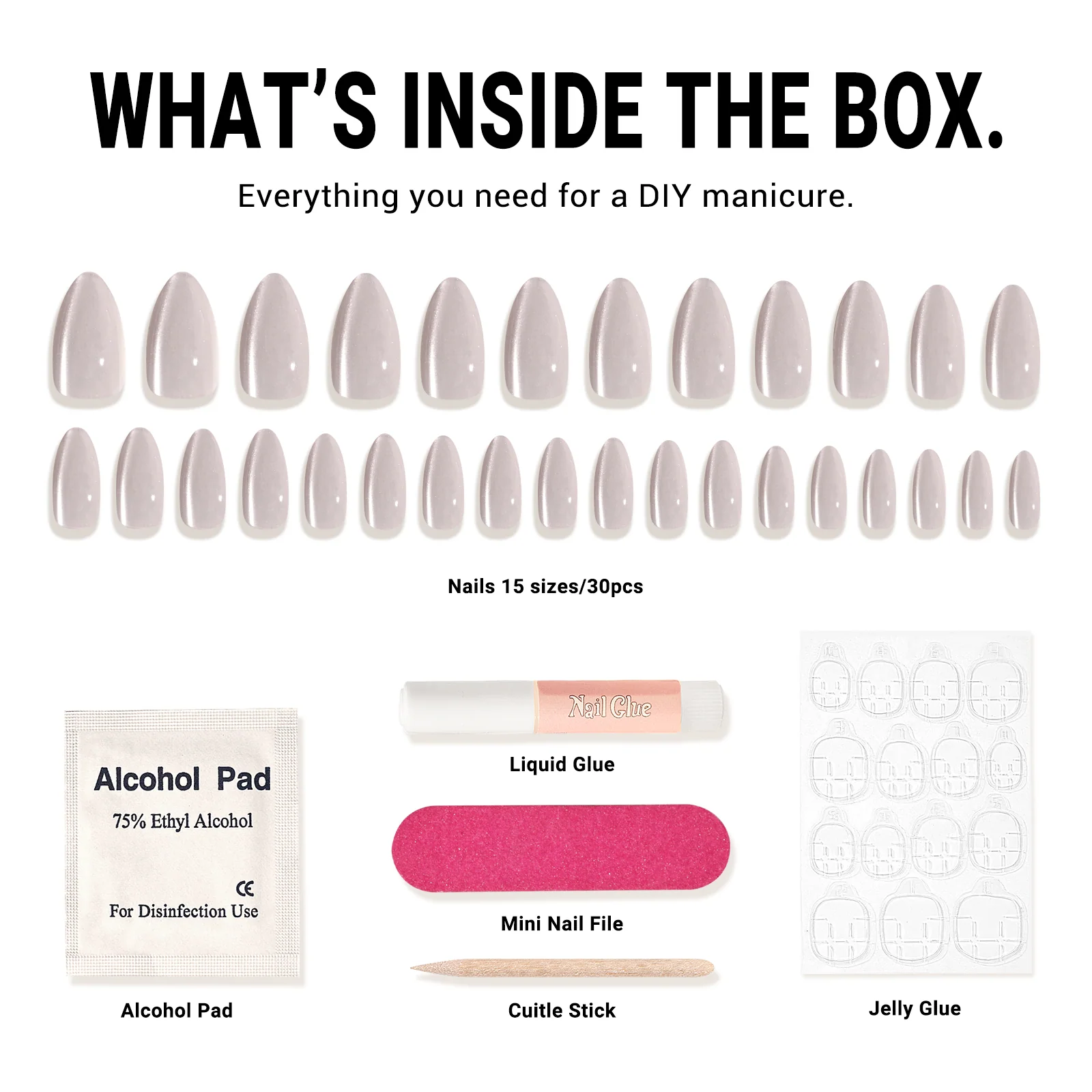 Nude Pink Cat Eye Press On Nails Kit with Salon Gloss Finish