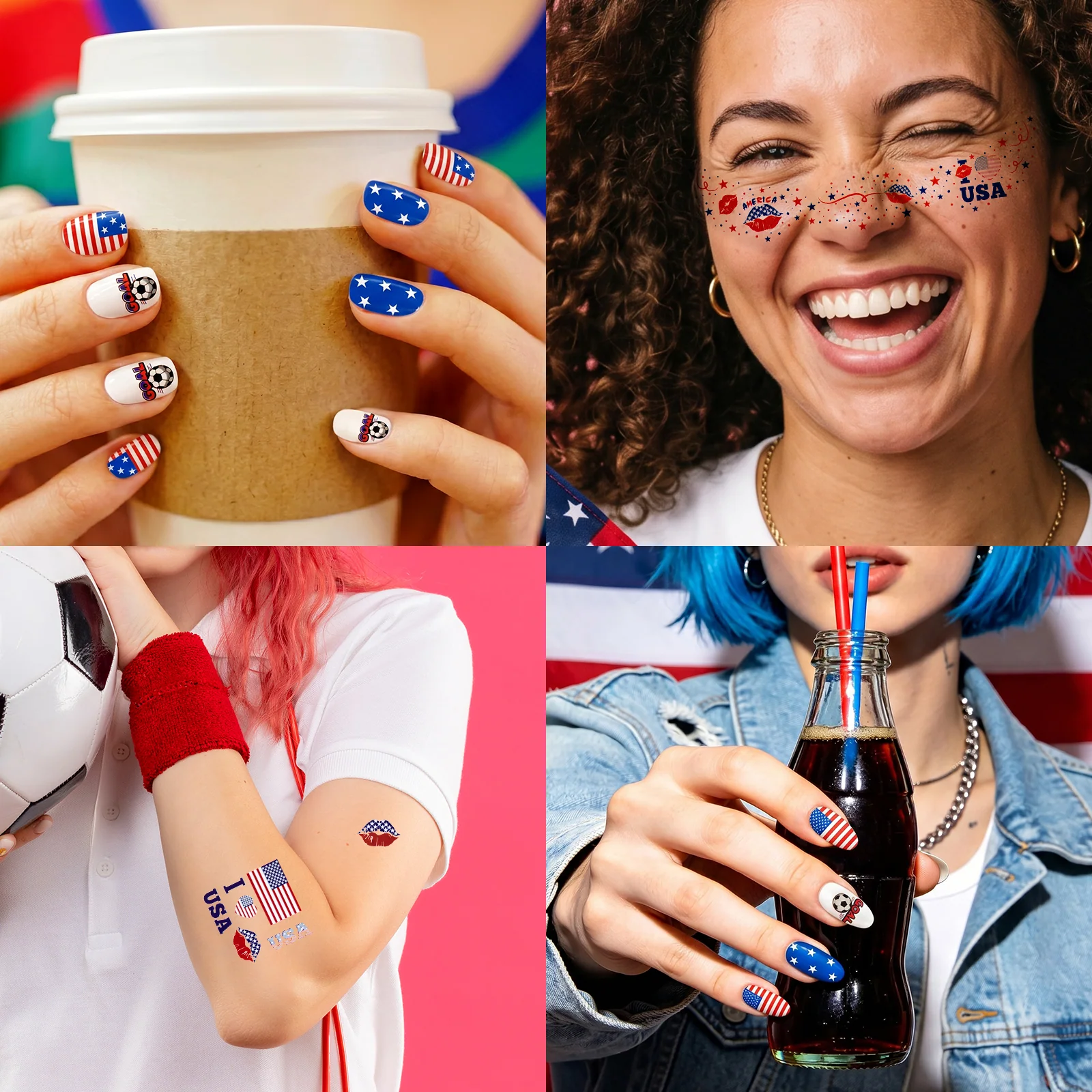 Gameday FanGlow Kit World Cup Soccer Flag Nail Strips and Face Tattoos
