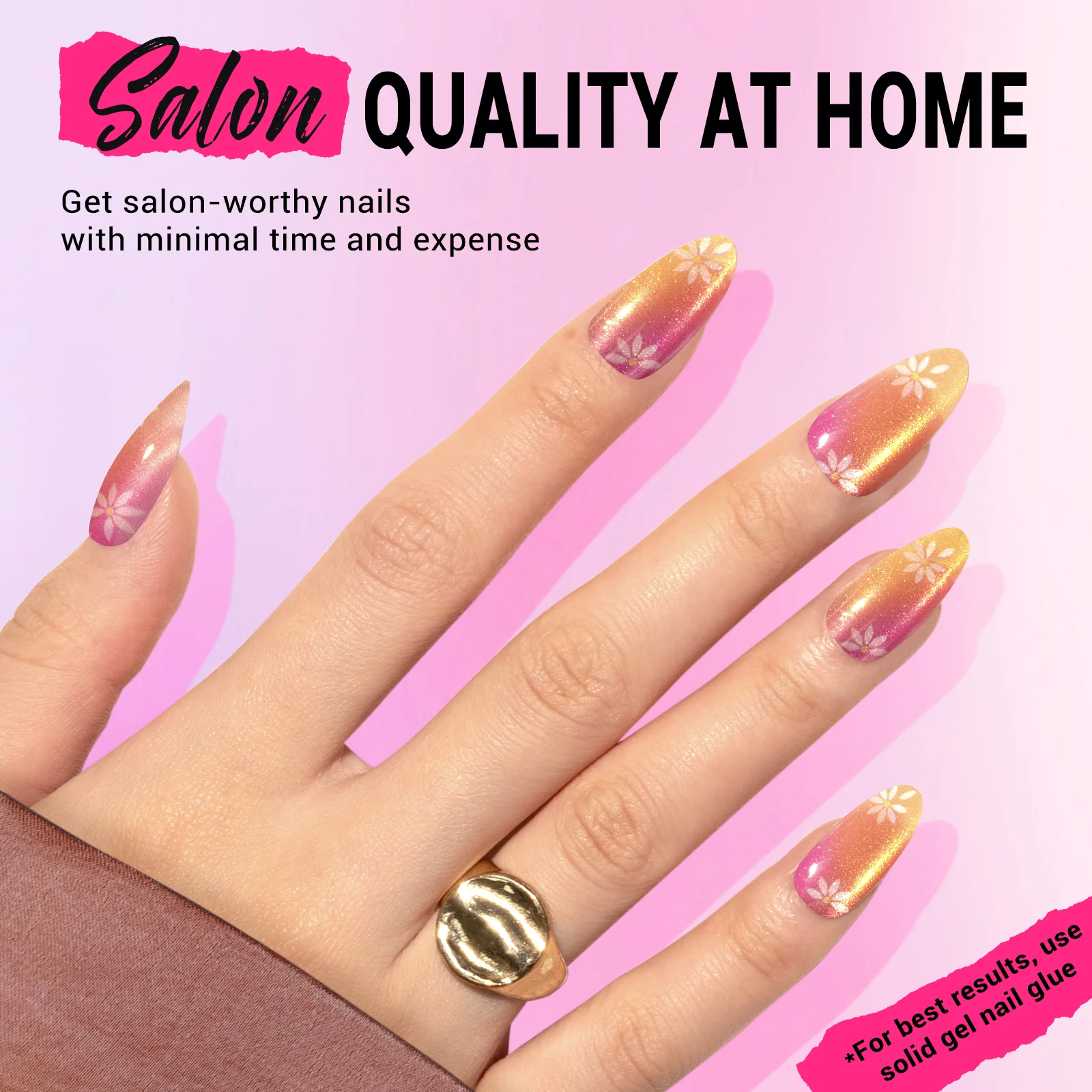 Passion Flowers Press On Nails Kit with Clear Square and Almond Tips