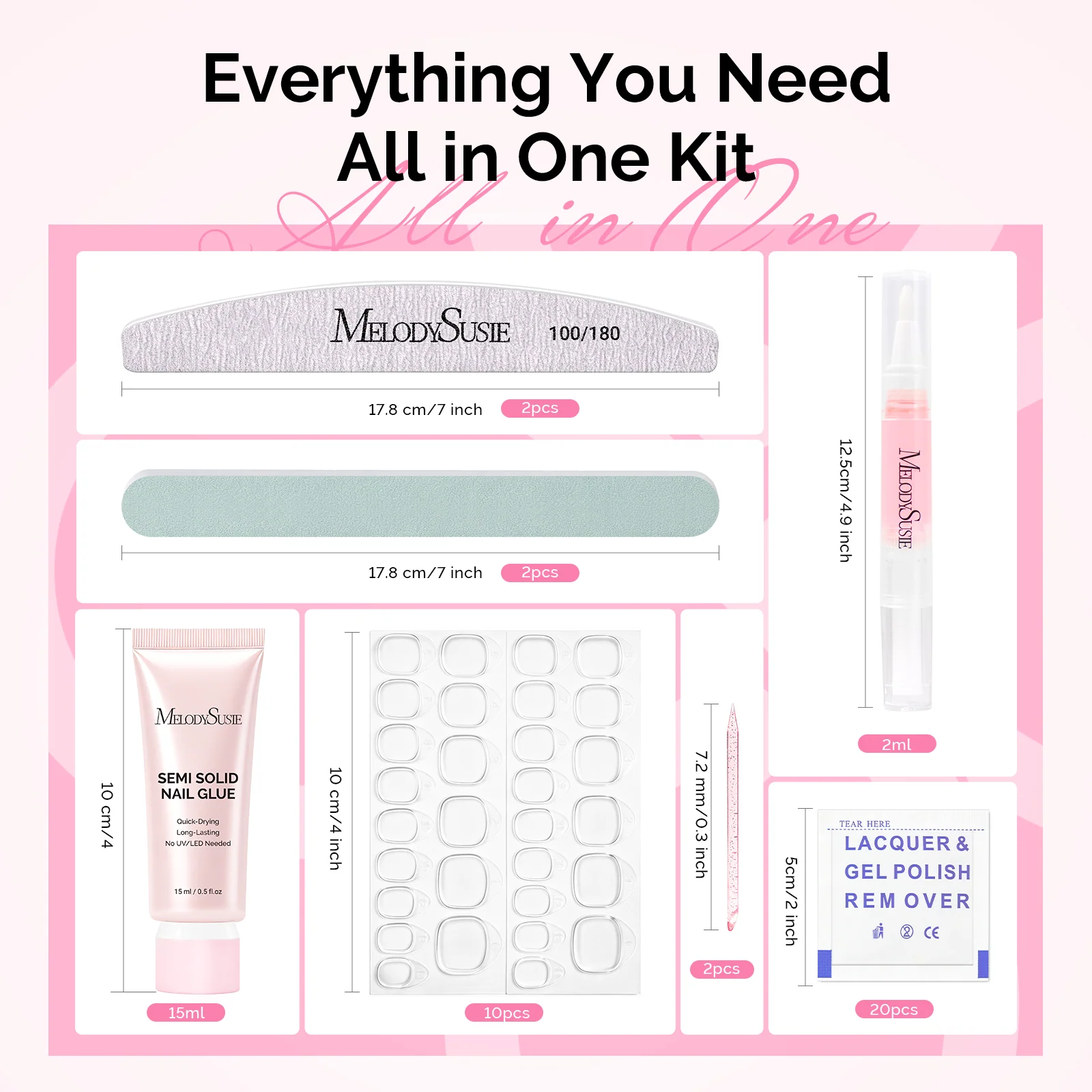 All-in-One Press-On Toenails Kit with Nail Tips and Application Tools