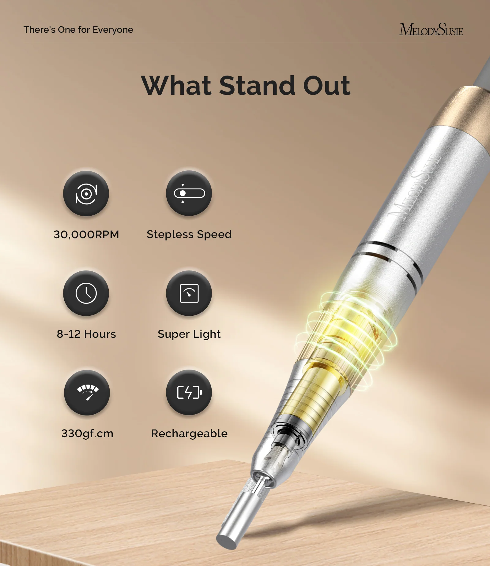 SC330G Clip-On Rechargeable 2-in-1 Nail Drill with Built-In Stand 30,000RPM - White Gold