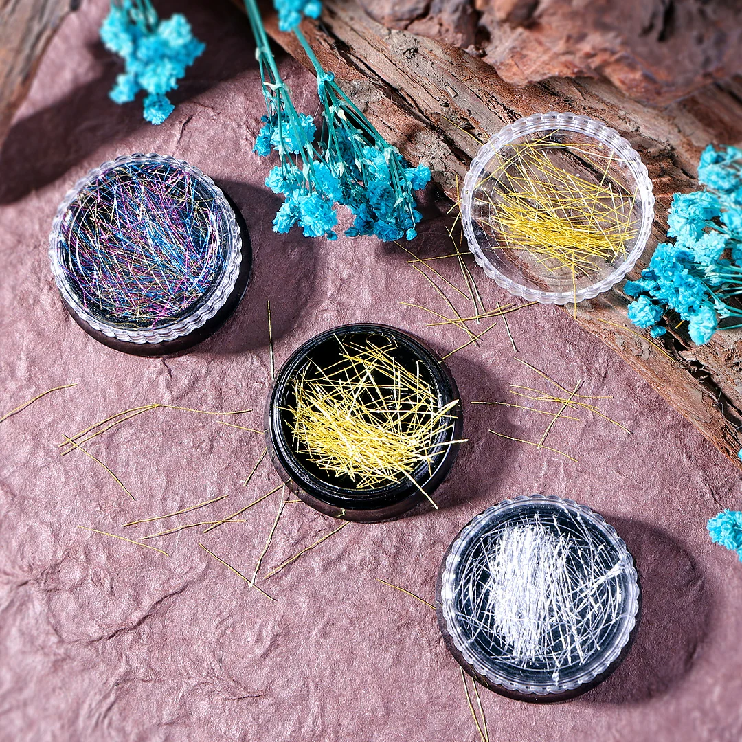 Colorful Silk Thread 3D Nail Decoration Set in Gold, Silver and Colorful