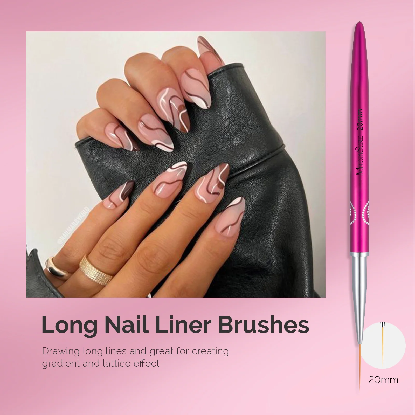 Nail Art Liner Brushes 5Pcs Rose Pink Set for Fine Detail Work