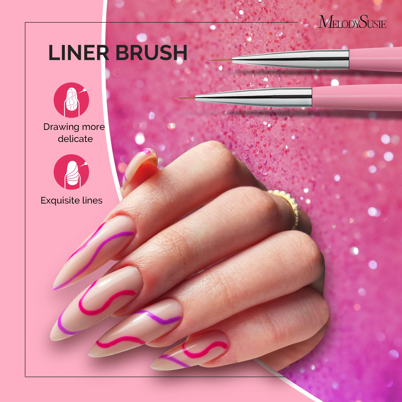 MelodySusie Nail Art Brushes Set 6Pcs in Pink