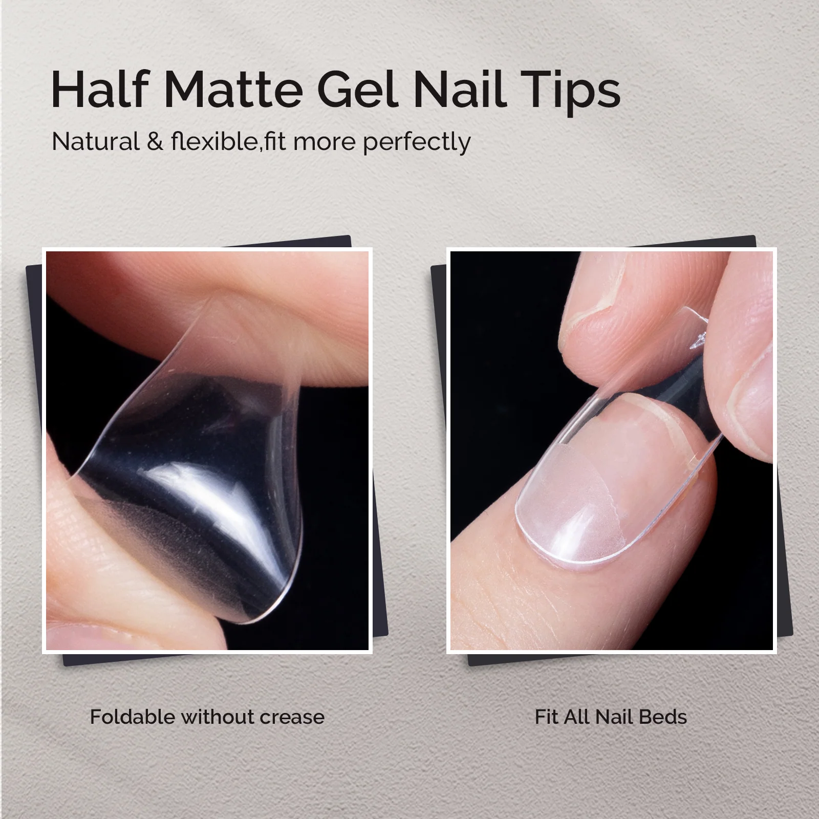 Half Matte Pre-Shaped Acrylic Nail Extension Tips in 12 Sizes