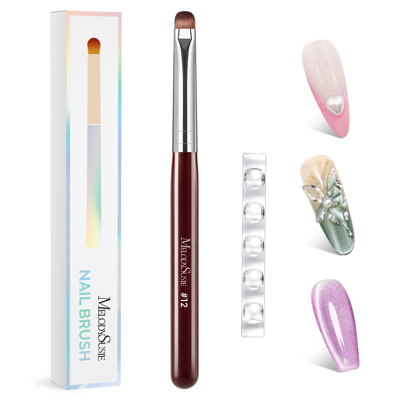 French Manicure Nail Brush Set with Rosewood Handles, 4 Sizes and Holder