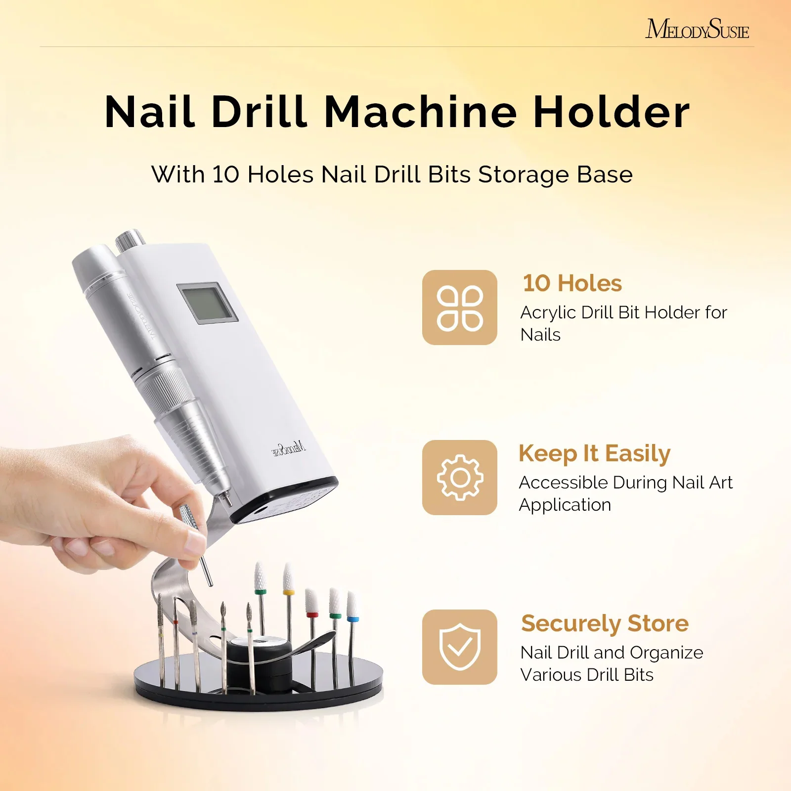 Melodysusie Nail Drill Holder with 10 Holes for 3/32 Inch Bits