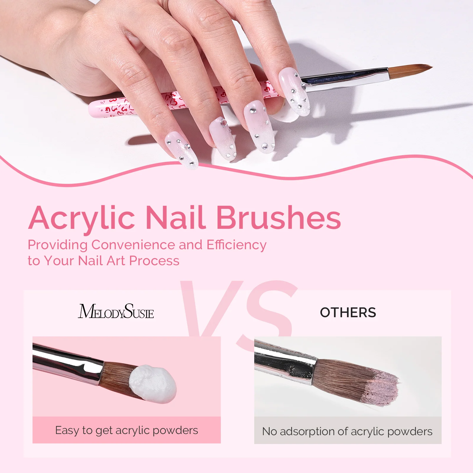 3Pcs Acrylic Nail Brush Set in Pink for Gel and Acrylic Work