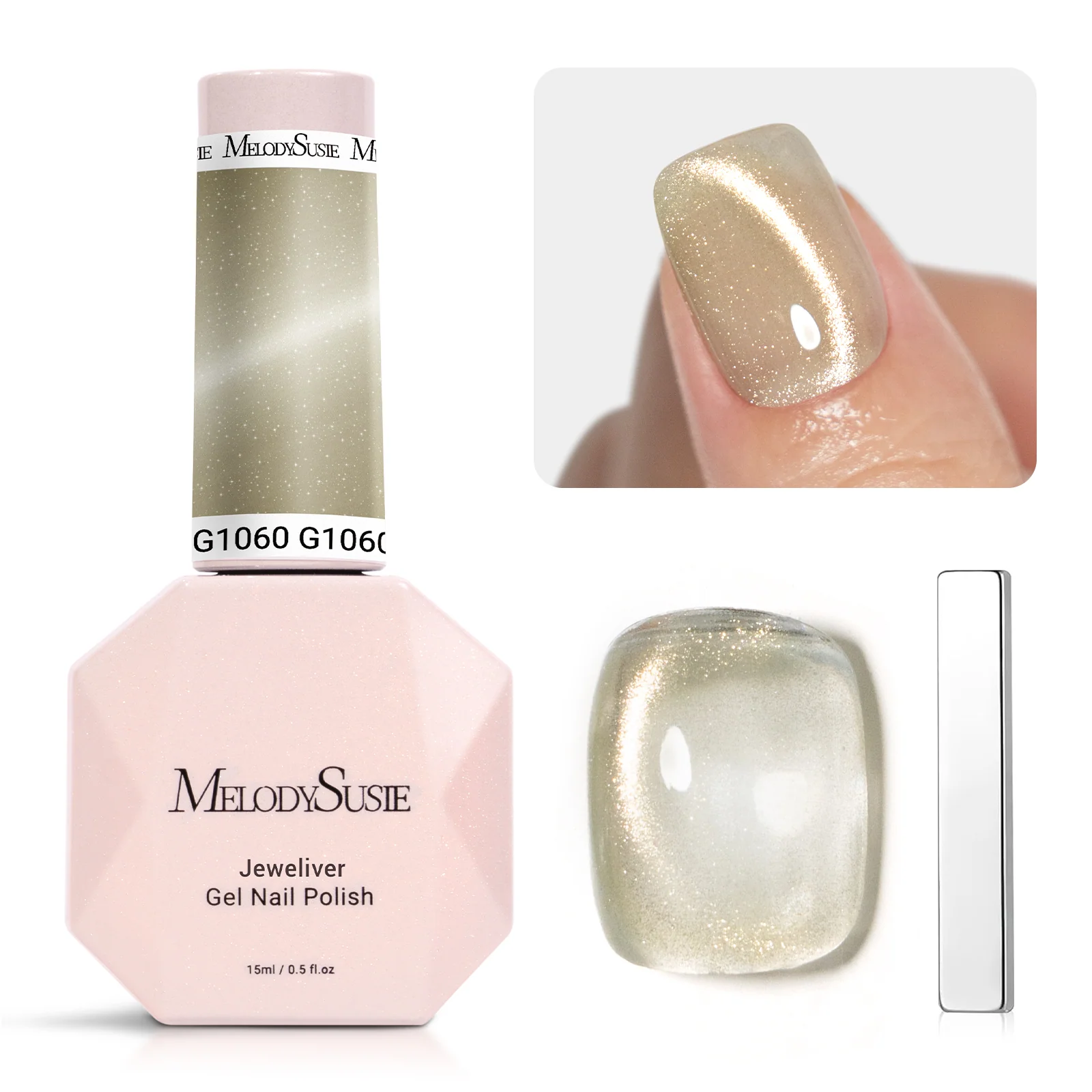 Jeweliver Cat Eye HEMA-Free & TPO-Free Gel Nail Polish 0.5 fl oz/15ml - Bright Gold G1060