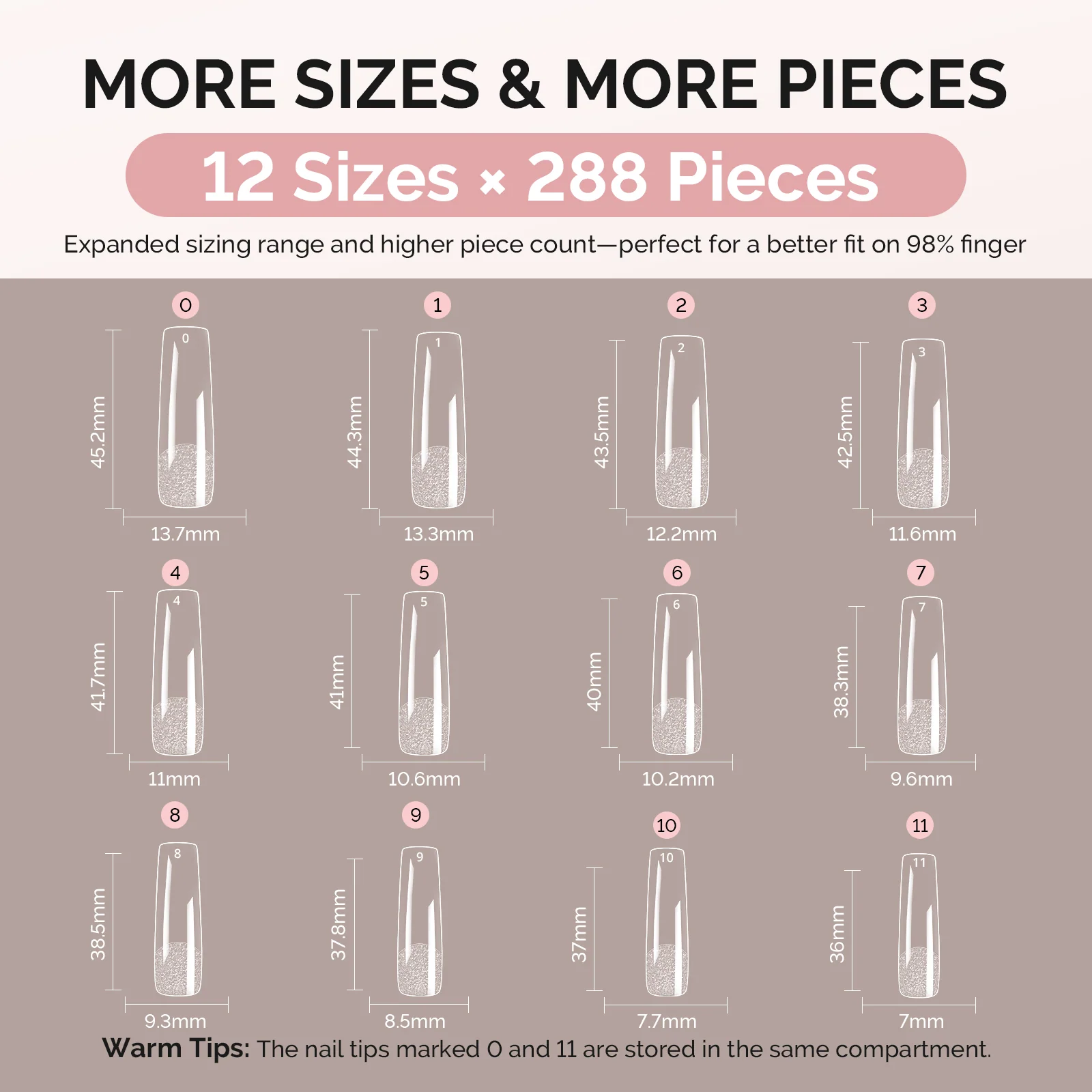 288Pcs Half Matte Clear Acrylic Full Cover Nail Tips