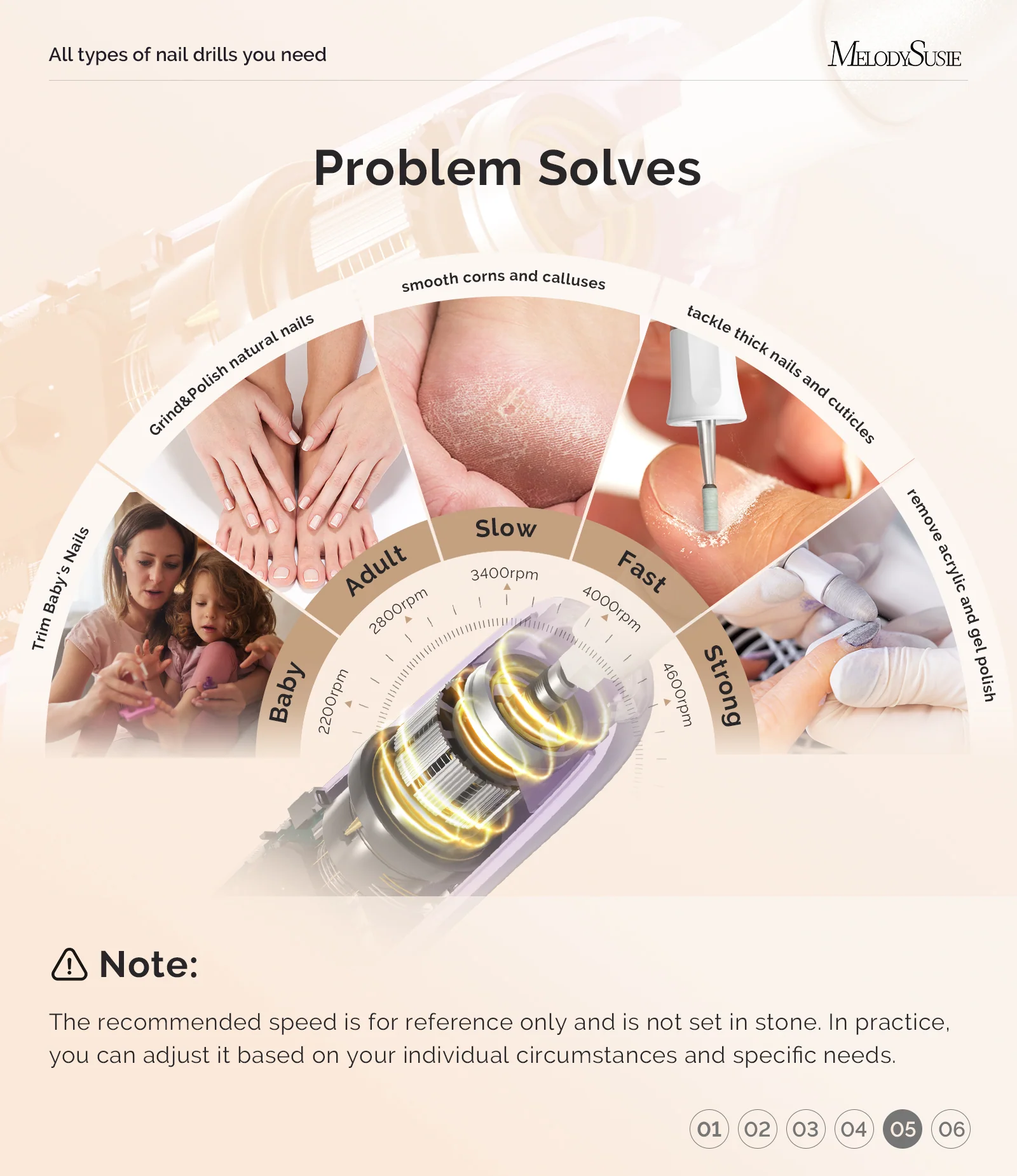 PC760G 美甲修脚电动打磨机套装 4,600RPM - 紫色