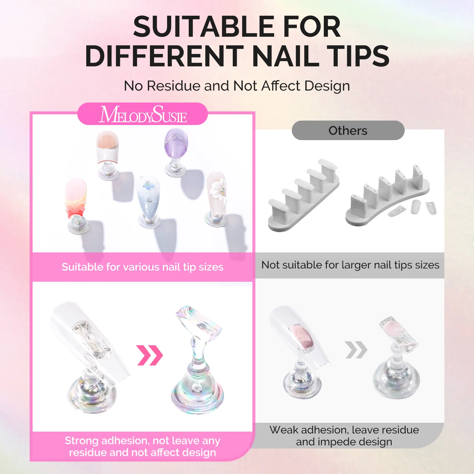 Melodysusie 2-Set Acrylic Magnetic Base Nail Stand for Press Ons