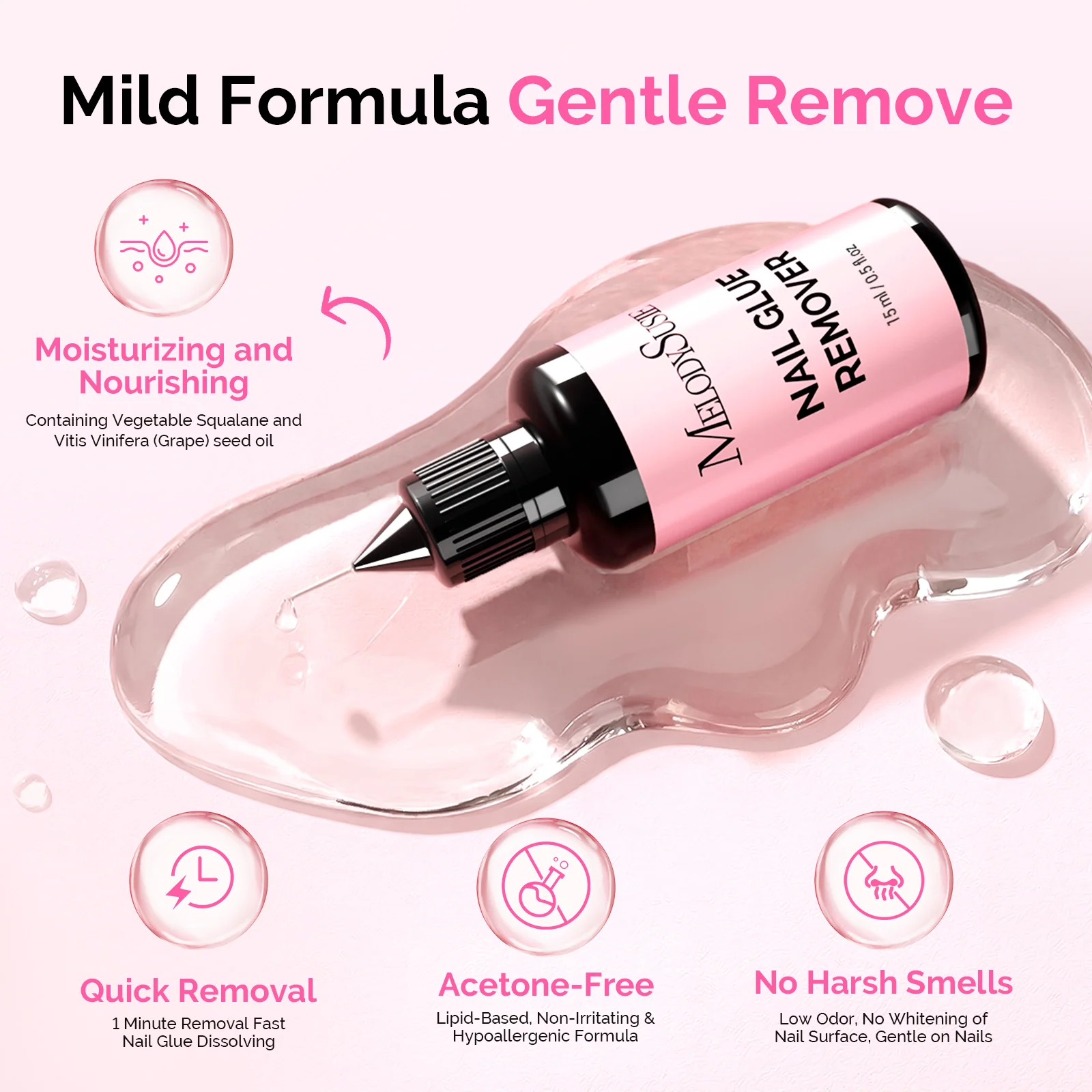 2Pcs Nail Glue Remover 15ml+30ml with Non-Acetone Formula