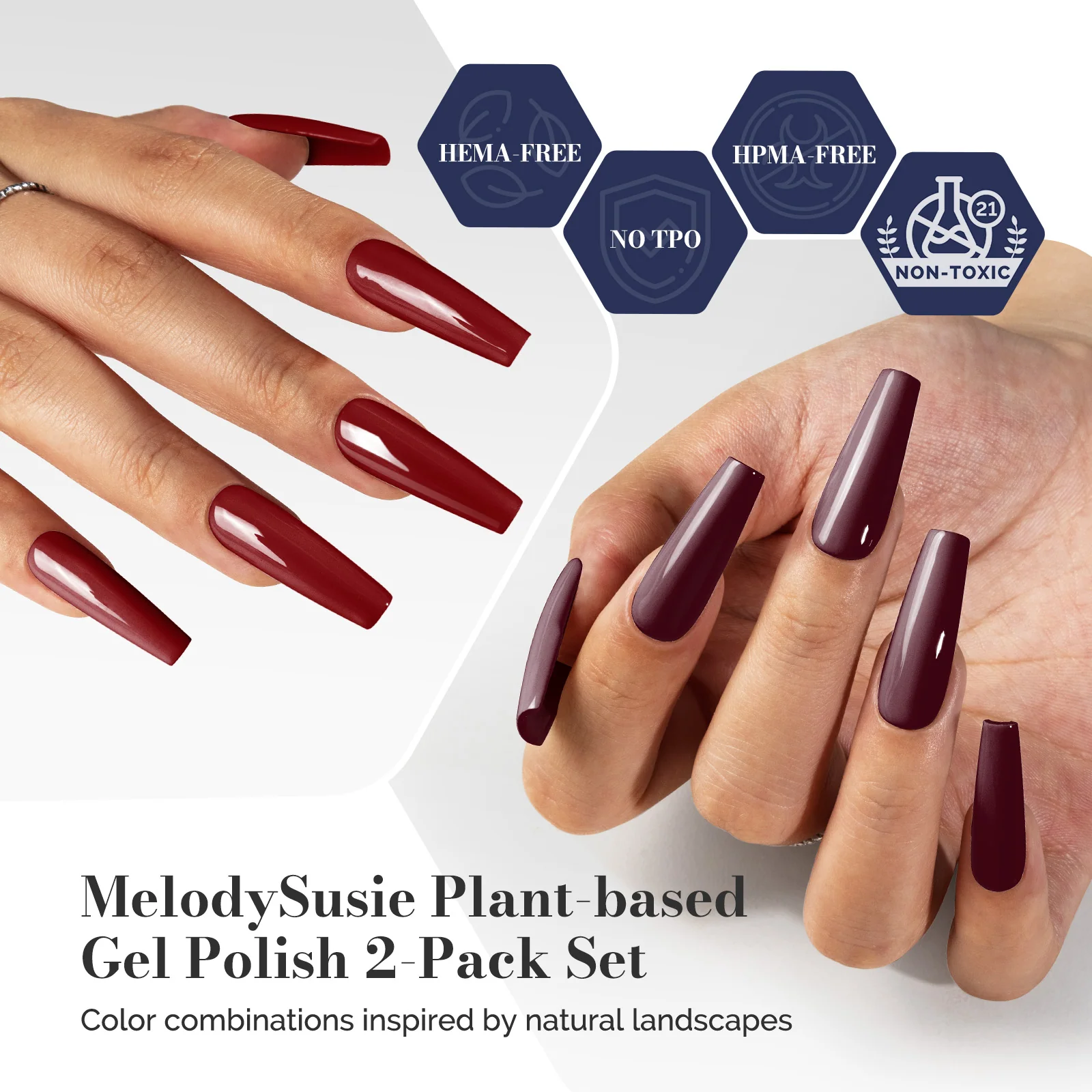LED/UV Nail Lamps & Nail Drill Bits | MelodySusie HEMA-Free & HPMA-Free & TPO-Free 甲油胶 2瓶 Rose Red&Bordeaux Red Brown-P02+P29