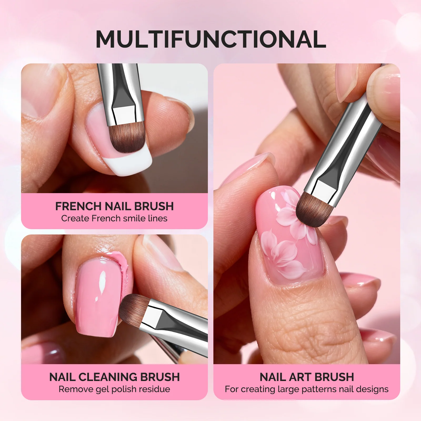 French Manicure Nail Brush Set with Rosewood Handles, 4 Sizes and Holder
