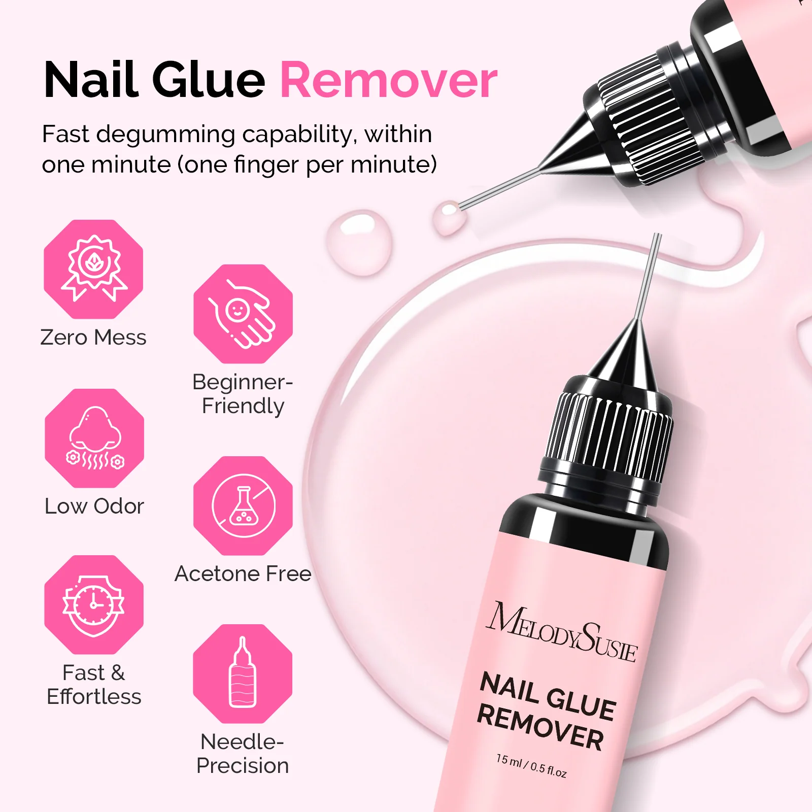 2Pcs Nail Glue Remover 15ml+30ml with Non-Acetone Formula