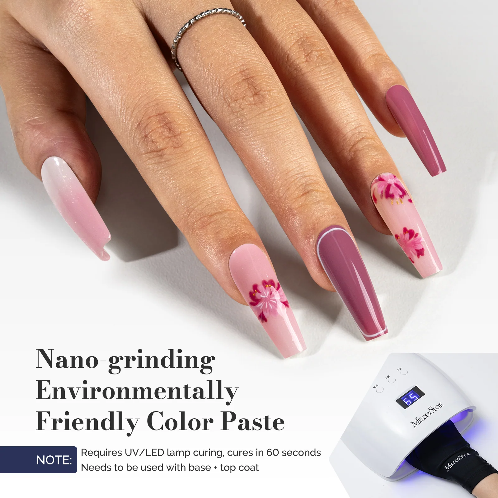 LED/UV Nail Lamps & Nail Drill Bits | MelodySusie HEMA-Free & HPMA-Free & TPO-Free 甲油胶 2支 Pink Purple&Pink Tiny Glitter-P11+P21