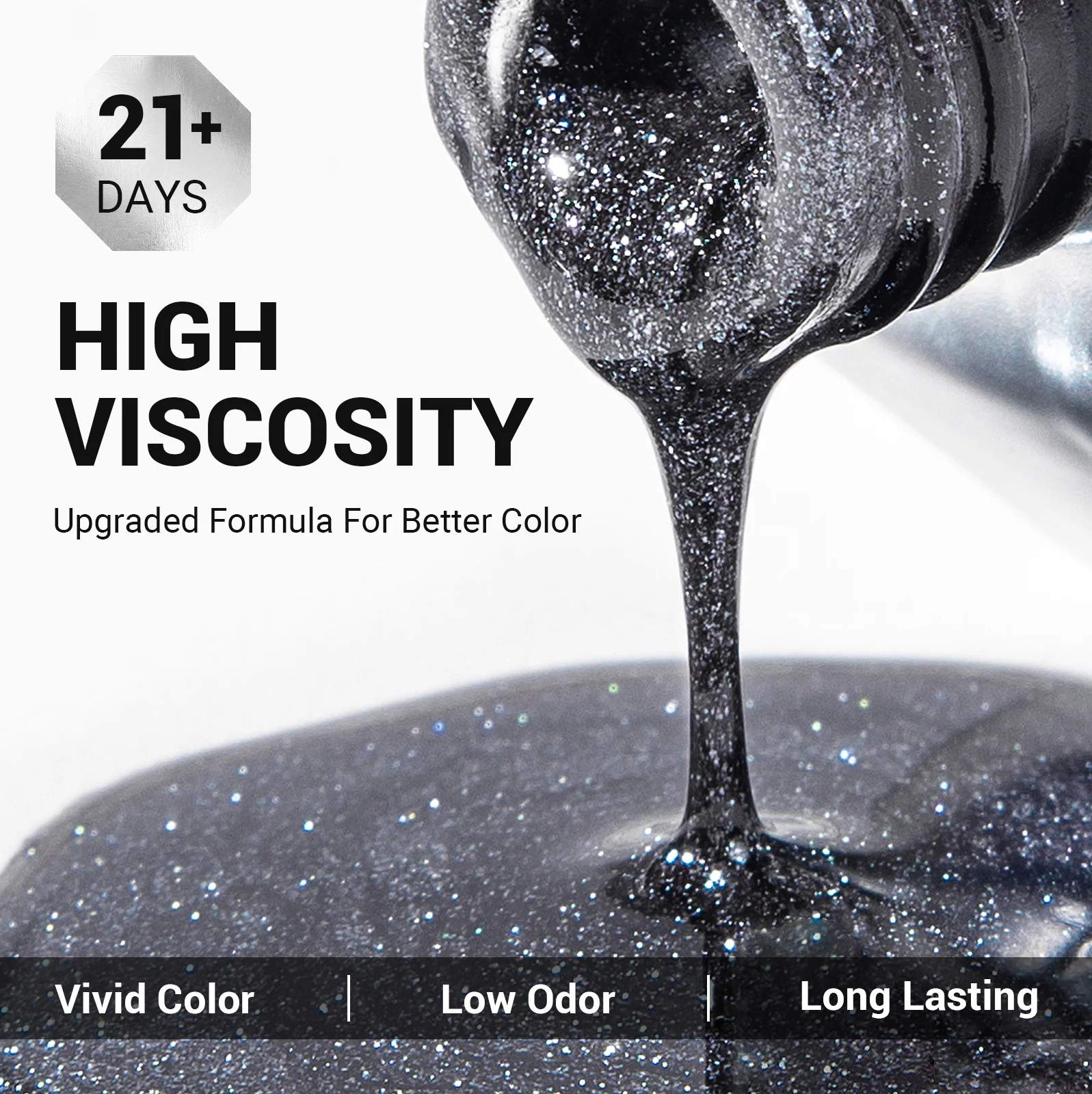 Z200 Black Gray Glitter - TPO-Free Thick Gel Nail Polish(15ml)