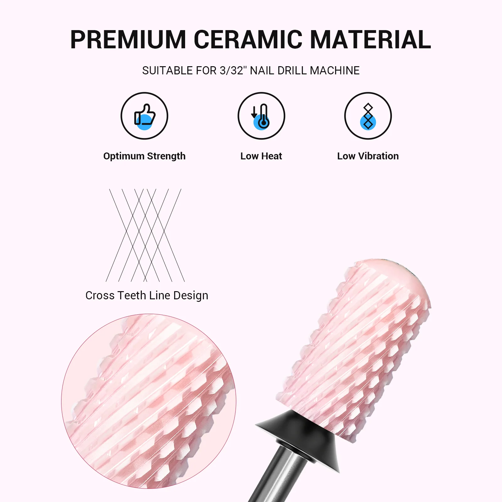 Smooth Round Top Large Barrel Ceramic Nail Drill Bit, Extra Fine Pink