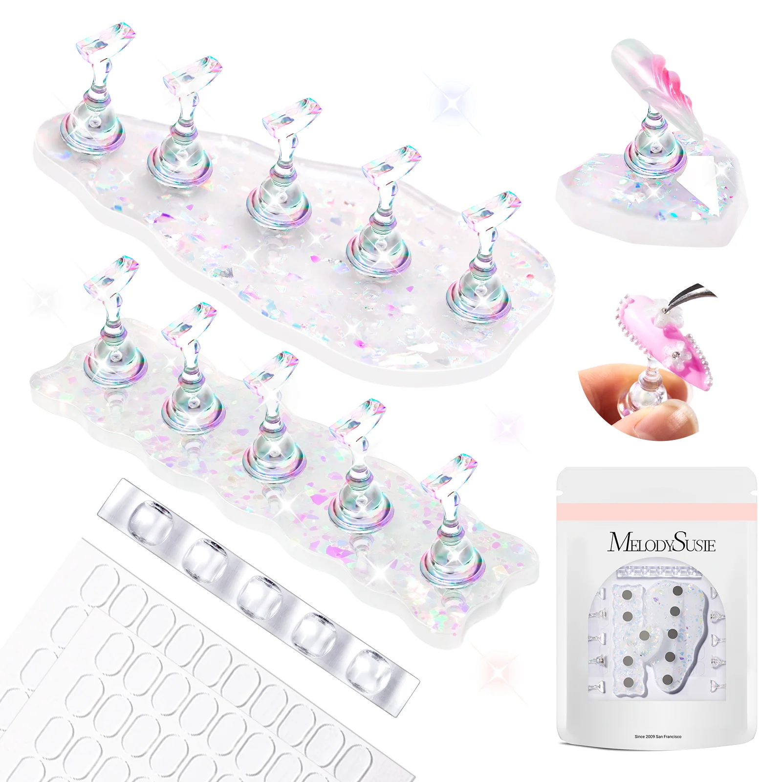 MelodySusie Magnetic Nail Stand Set with 3 Shiny Bases and 11 Stands