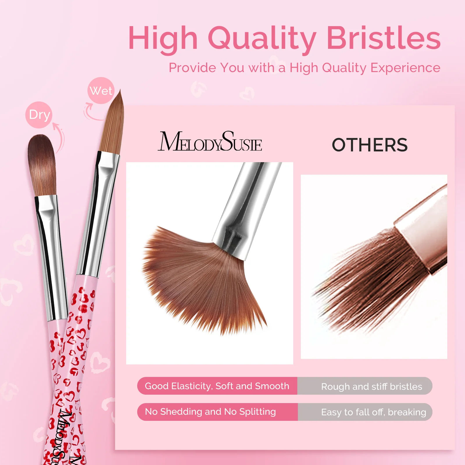 3Pcs Acrylic Nail Brush Set in Pink for Gel and Acrylic Work