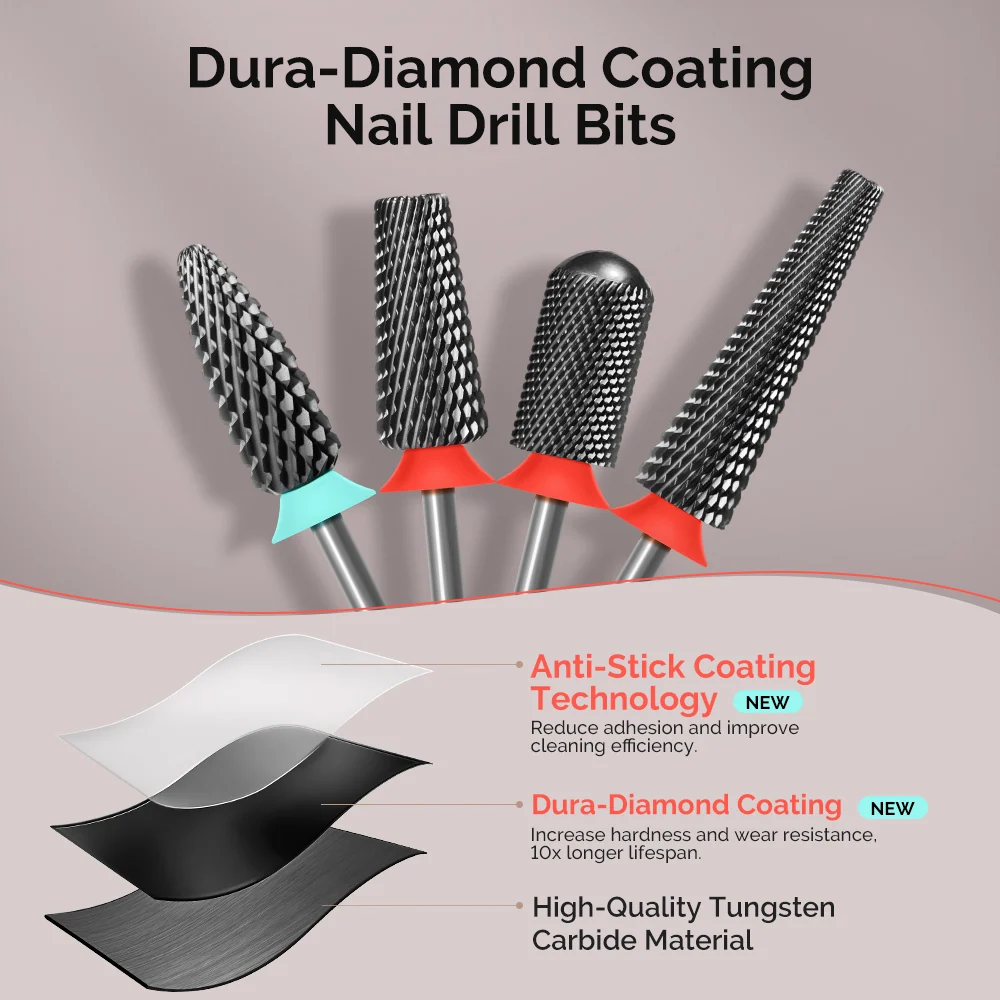 Dura-Diamond 涂层钨钢美甲打磨头，适用于沙龙修型