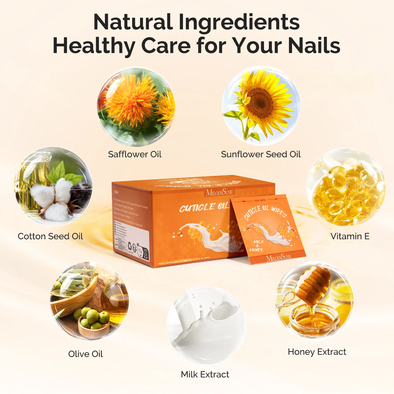 100Pcs Mini Cuticle Oil Wipes, Individually Packaged Nail Care Pads