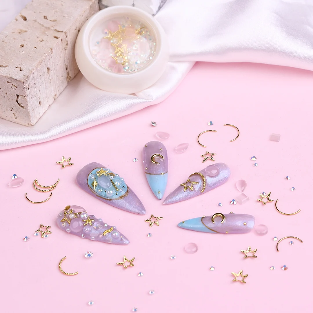 Mixed Rivets Alloy Flatback Crystal Opal Nail Rhinestones Set