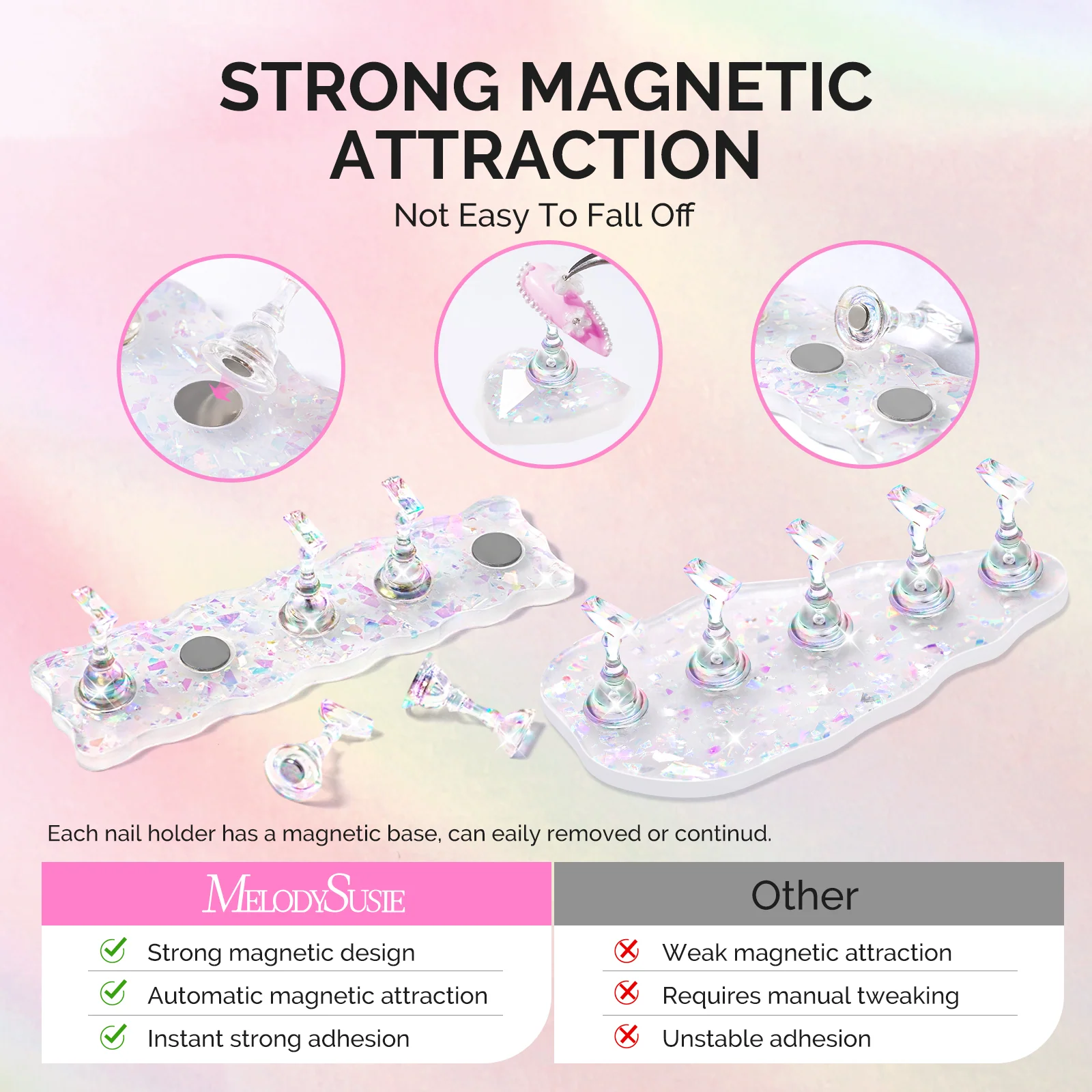 MelodySusie Magnetic Nail Stand Set with 3 Shiny Bases and 11 Stands