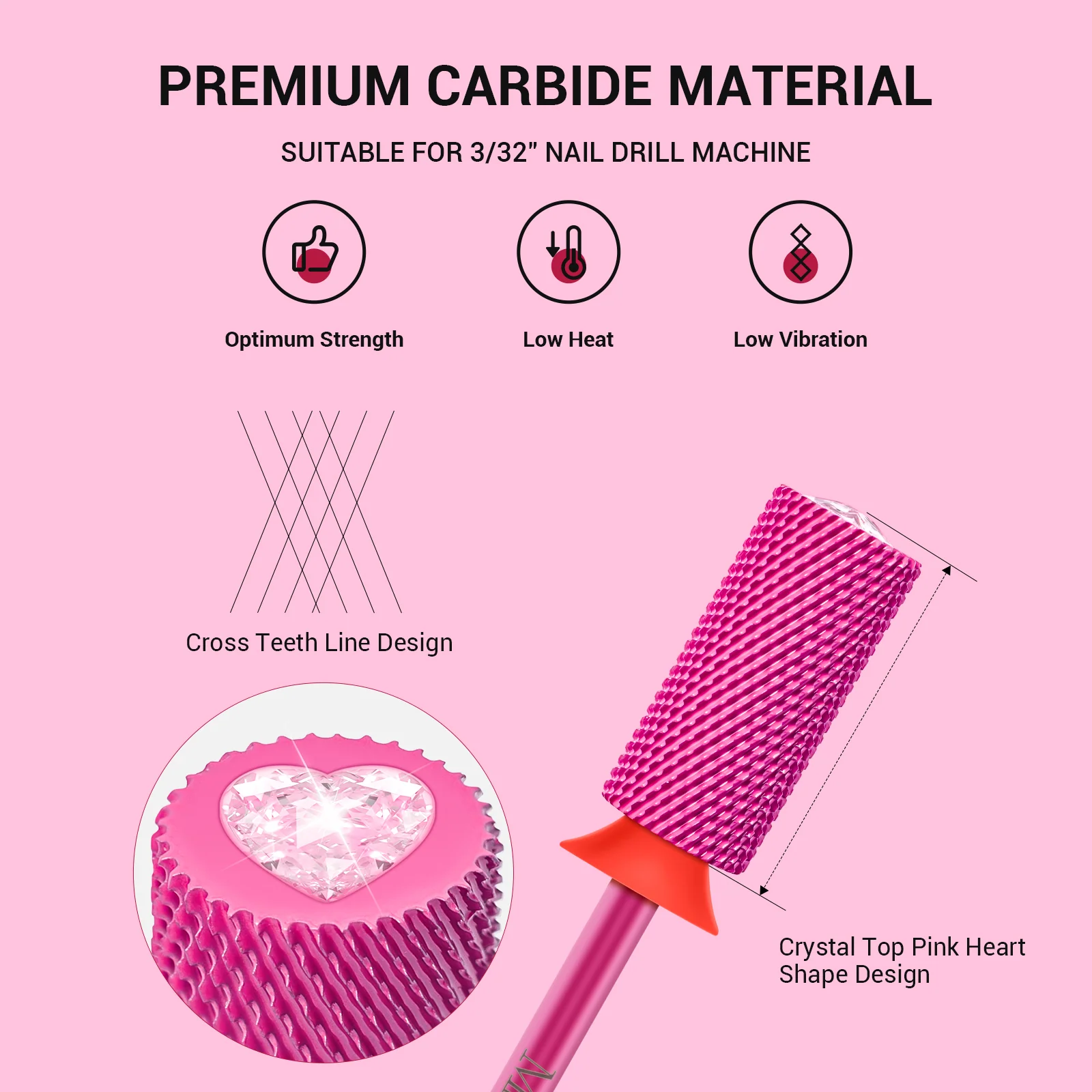 Large Barrel Tungsten Carbide Nail Drill Bit with Crystal Top Accent