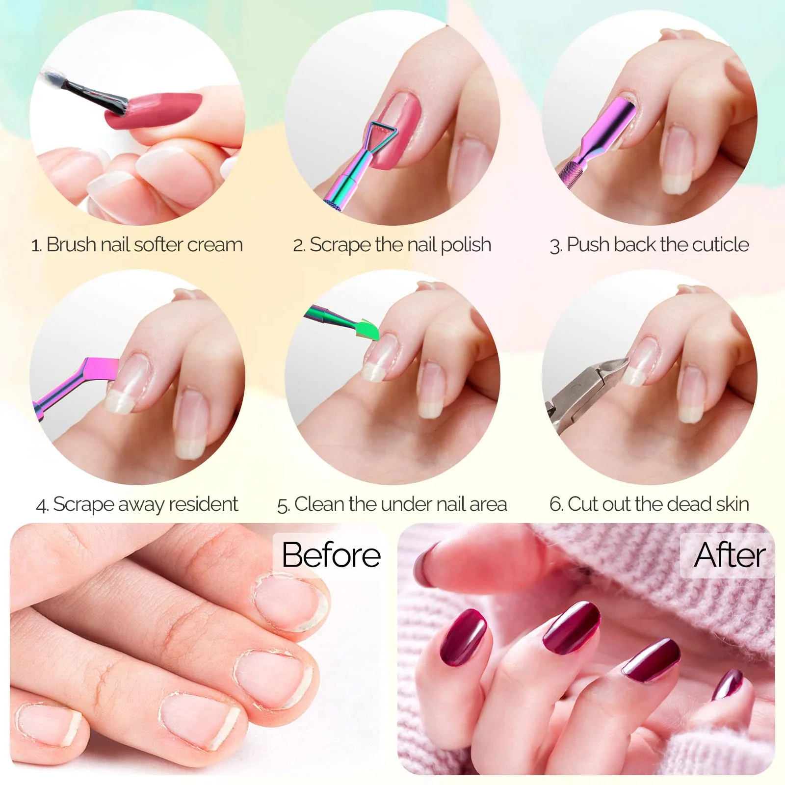 Acrylic Nail Clippers 4 in 1 Kit-Rainbow Manicure Tool Set