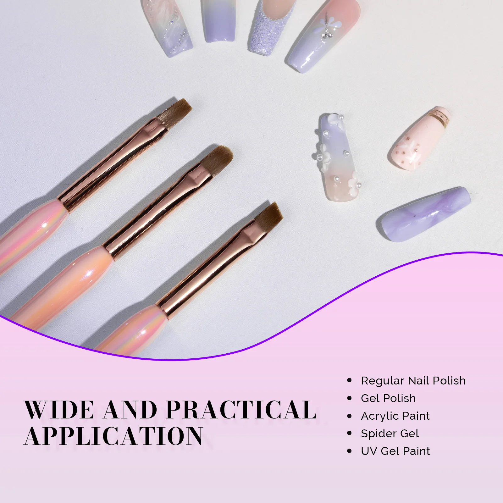 Nail Art Brushes Set 3Pcs for Detail Work and Fine Lines