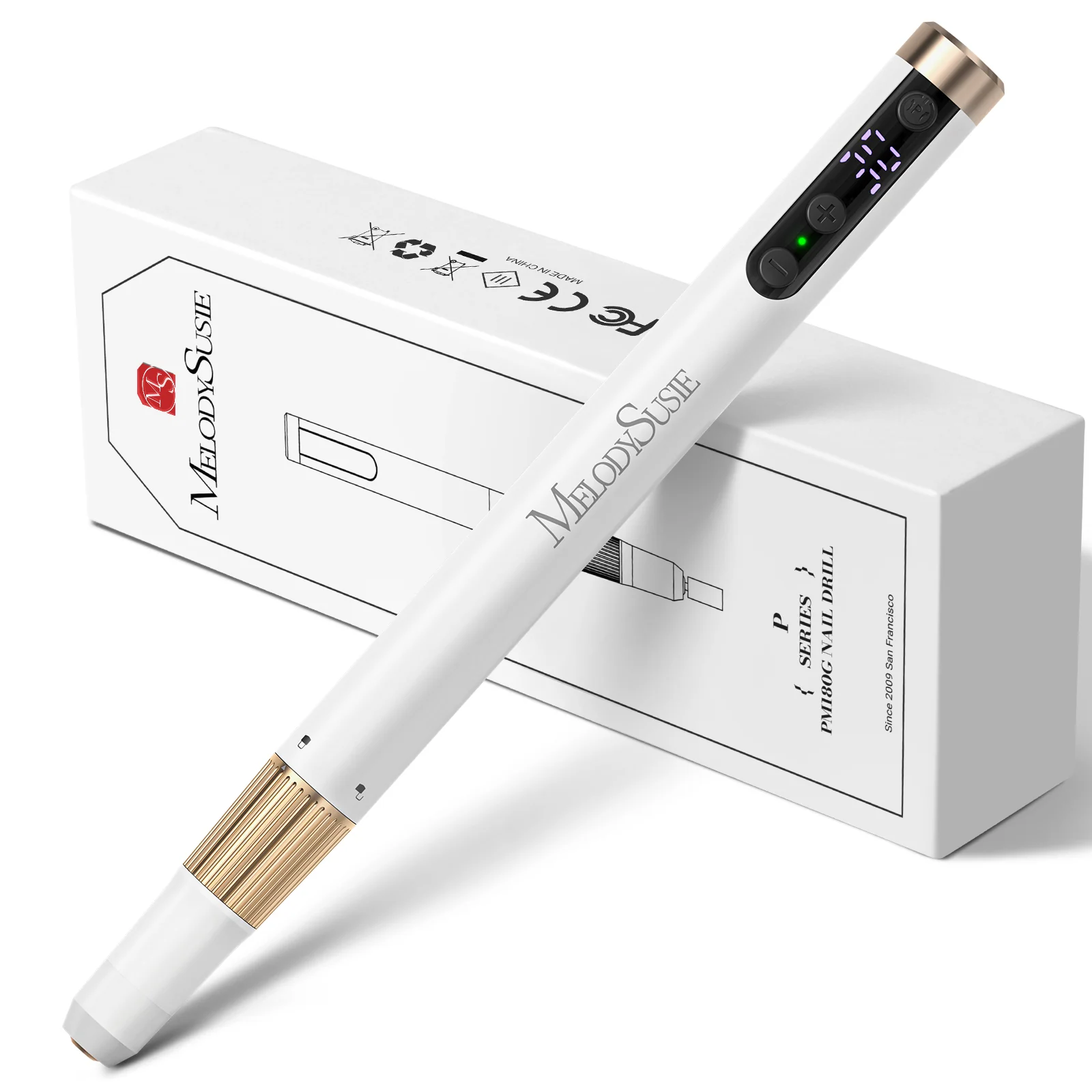 PM180G Pen-Shaped Ultra-Slim Rechargeable Nail Drill 30,000RPM in White