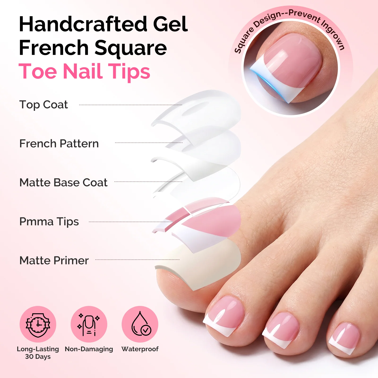 All-in-One Press-On Toenails Kit with Nail Tips and Application Tools