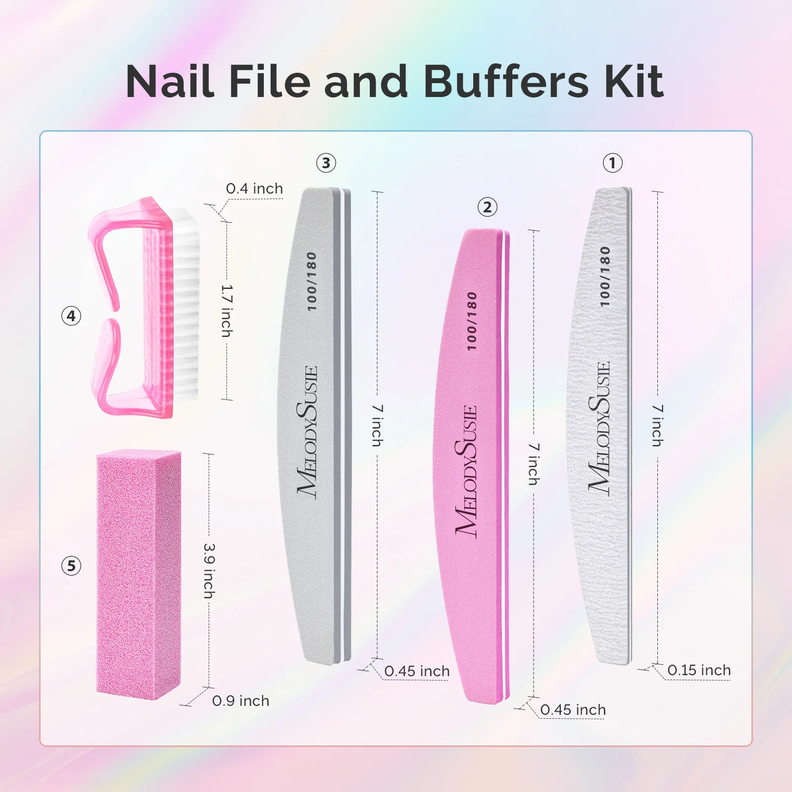 LED/UV Nail Lamps & Nail Drill Bits | MelodySusie 专业美甲锉与抛光条16件套装，100/180目