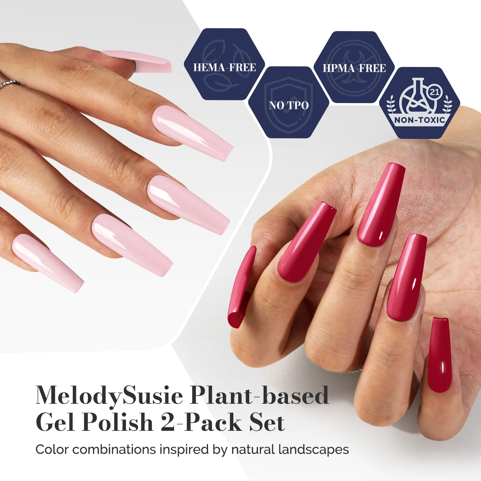 LED/UV Nail Lamps & Nail Drill Bits | MelodySusie HEMA-Free & HPMA-Free & TPO-Free 甲油胶 2支 Raspberry Red&Light Pink-P13+P22