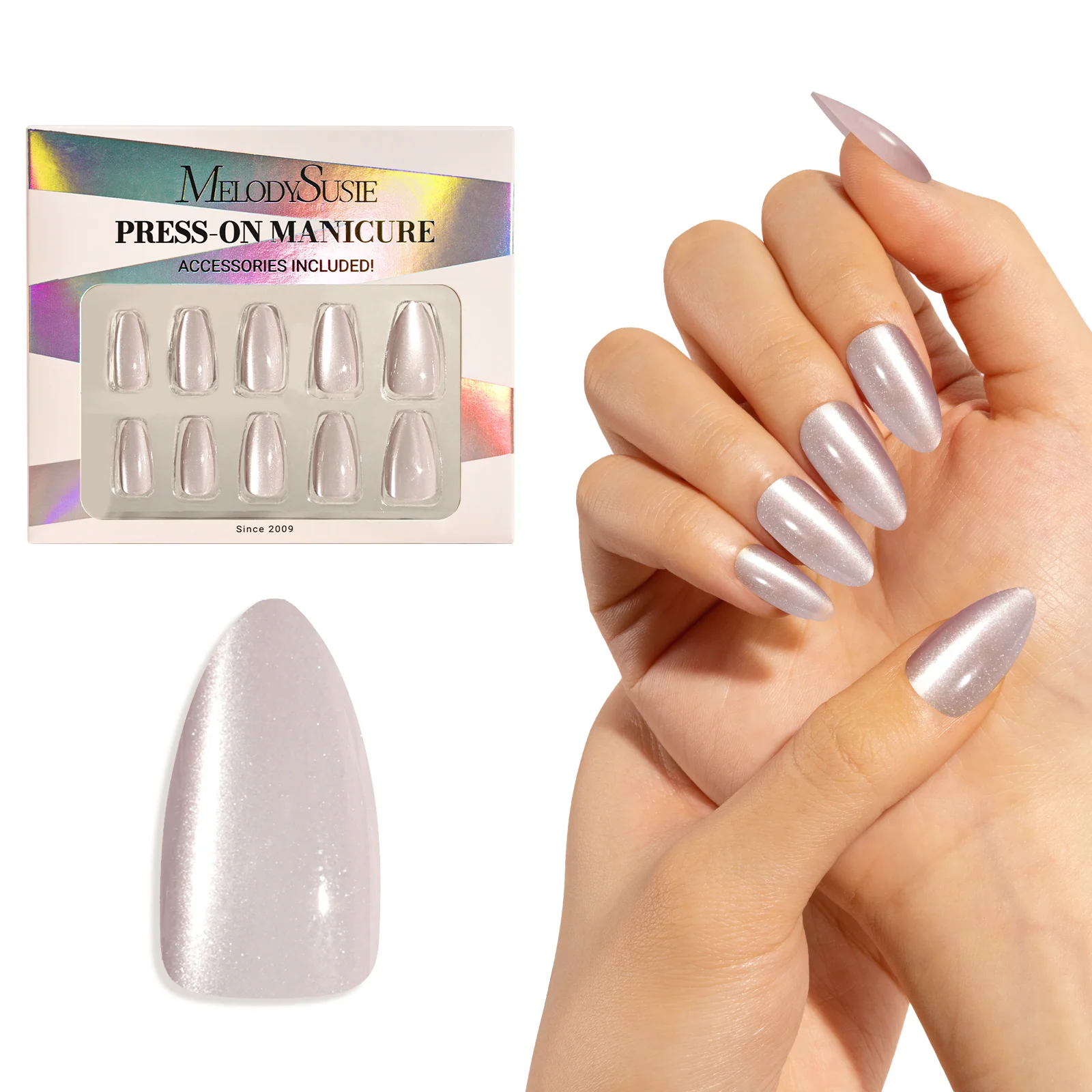 Nude Pink Cat Eye Press On Nails Kit with Salon Gloss Finish