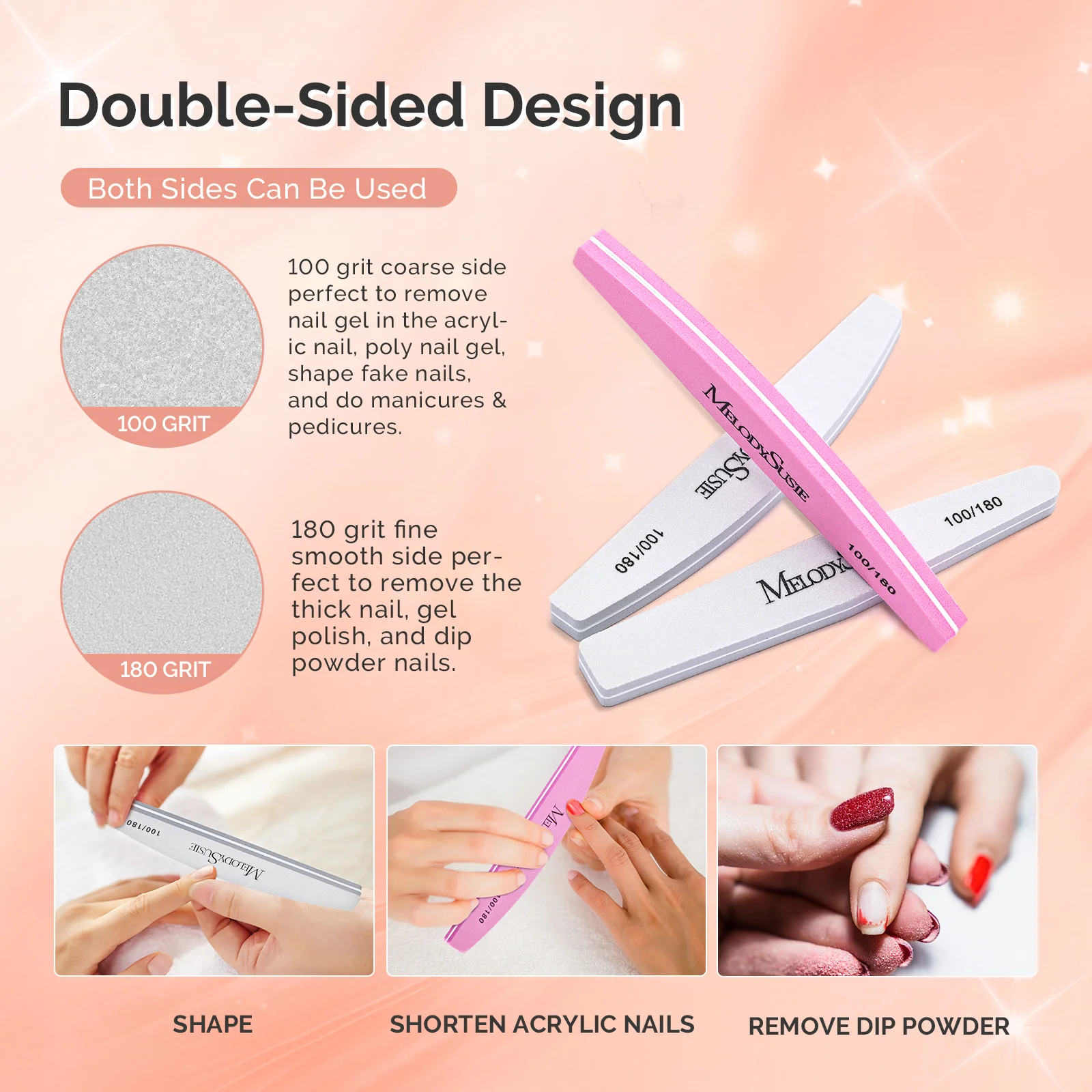 LED/UV Nail Lamps & Nail Drill Bits | MelodySusie 9件半月形美甲抛光条套装，100/180目