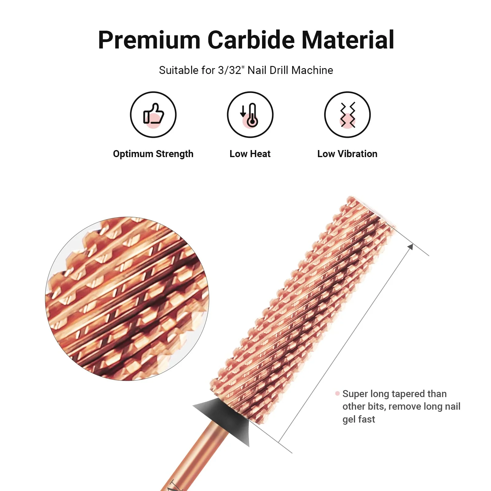 Super Long Tapered Tungsten Carbide Nail Drill Bit for Acrylic Removal