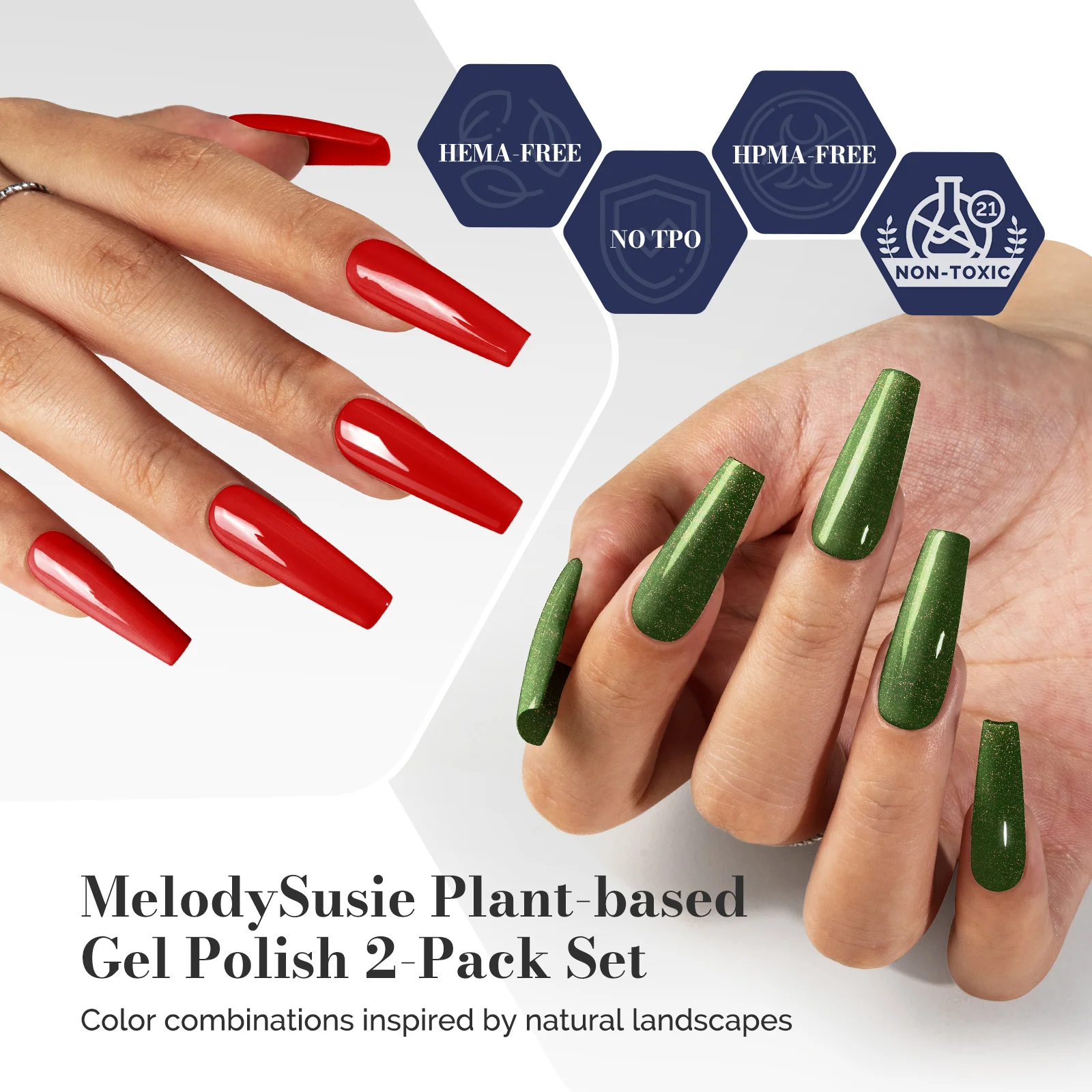 LED/UV Nail Lamps & Nail Drill Bits | MelodySusie HEMA-Free & HPMA-Free & TPO-Free 甲油胶 2支 Red&Green-P39+P52