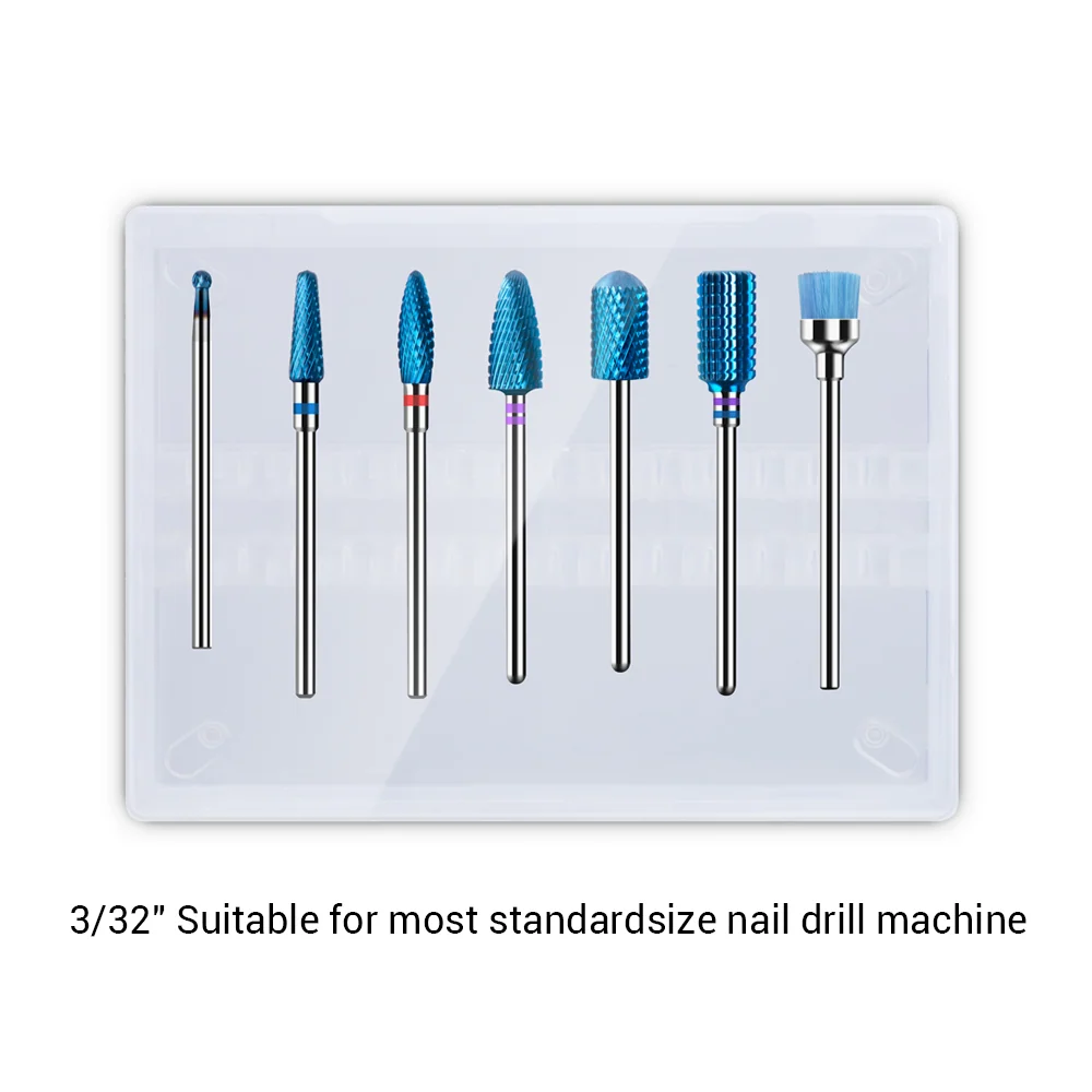 Blue Carbide Nail Drill Bits Set 7pcs 3/32 Inch Shank