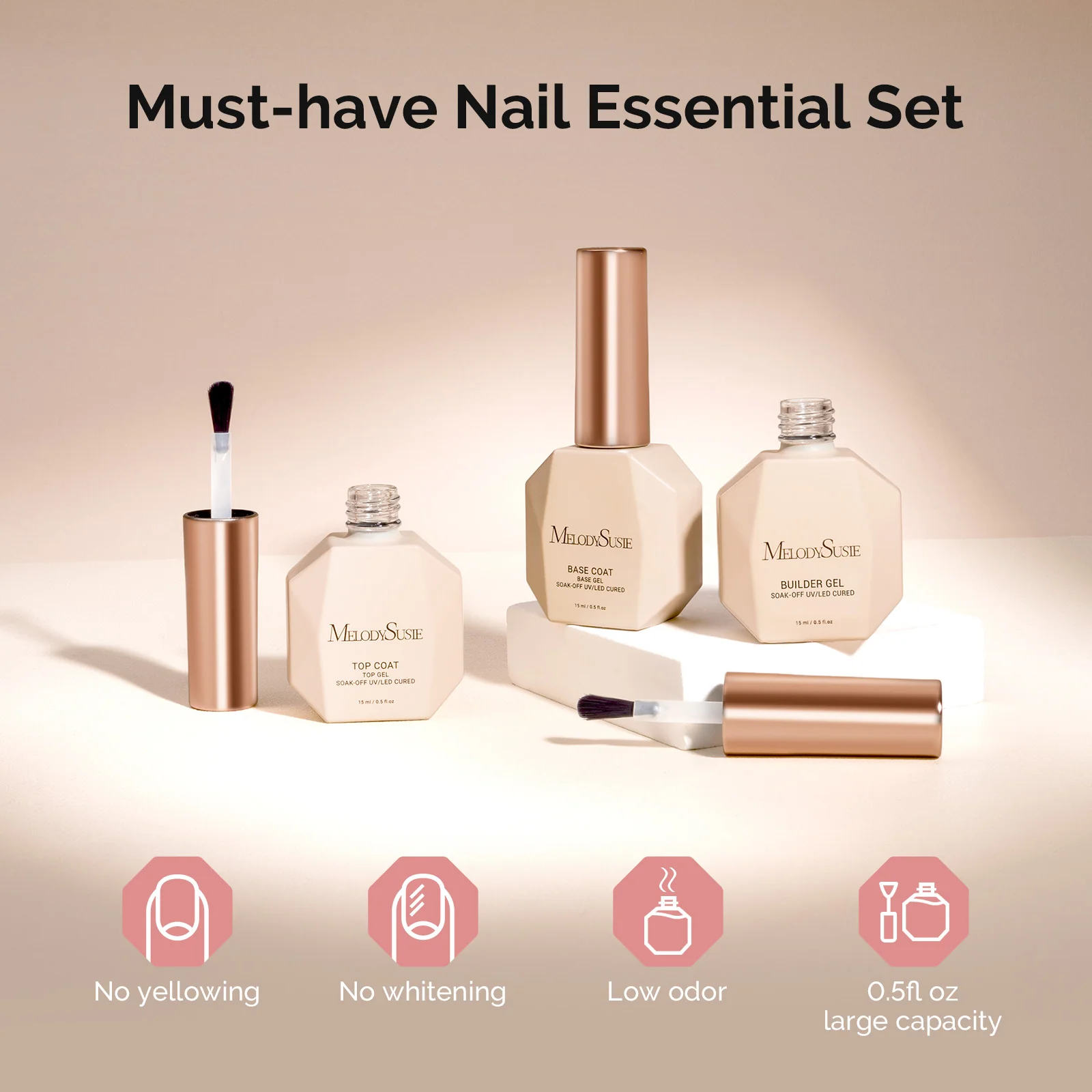 Top & Base Coat Gel Essentials Set - 3Pcs