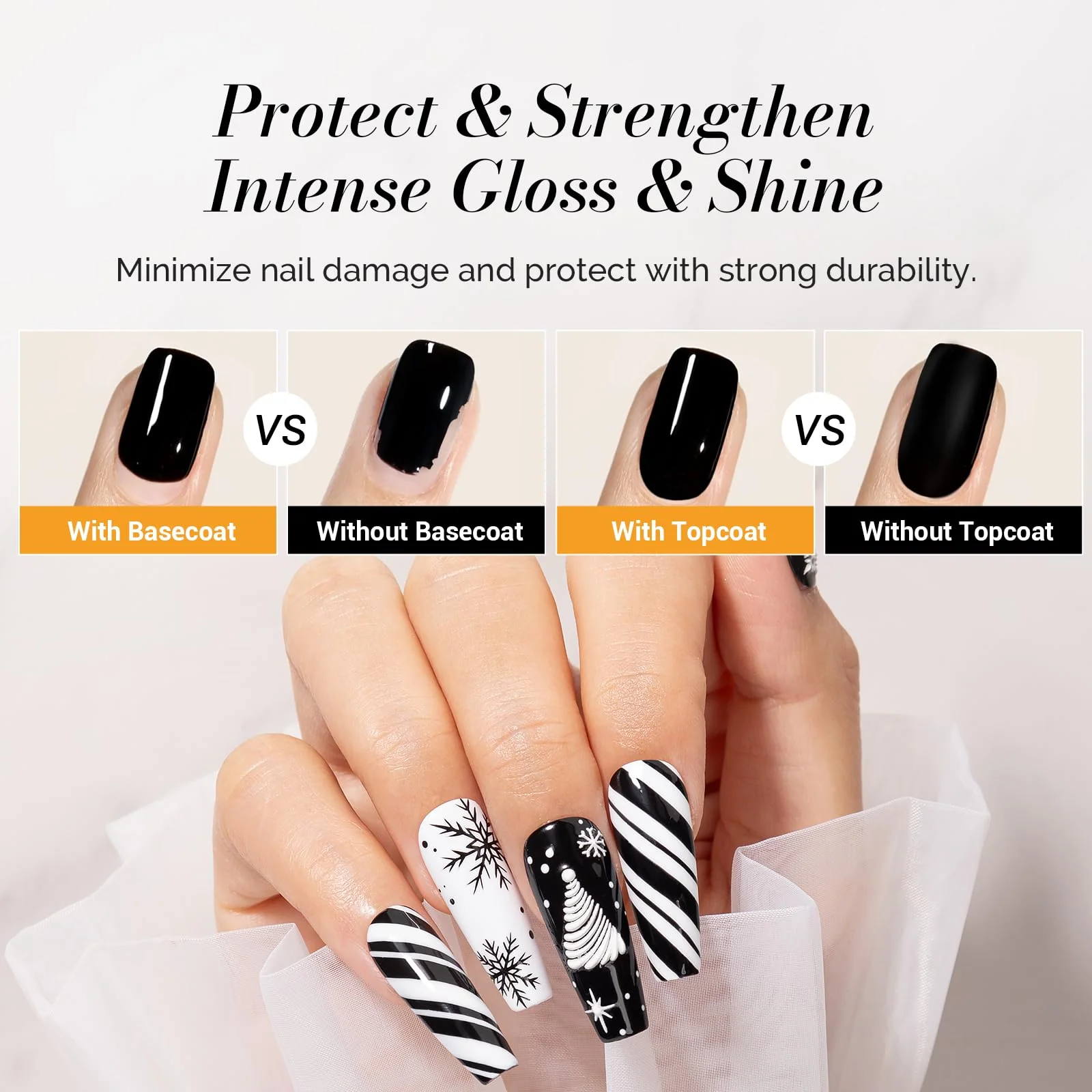 Glossy Top Coat & Base Coat Nail Gel Polish 2Pcs 15ml
