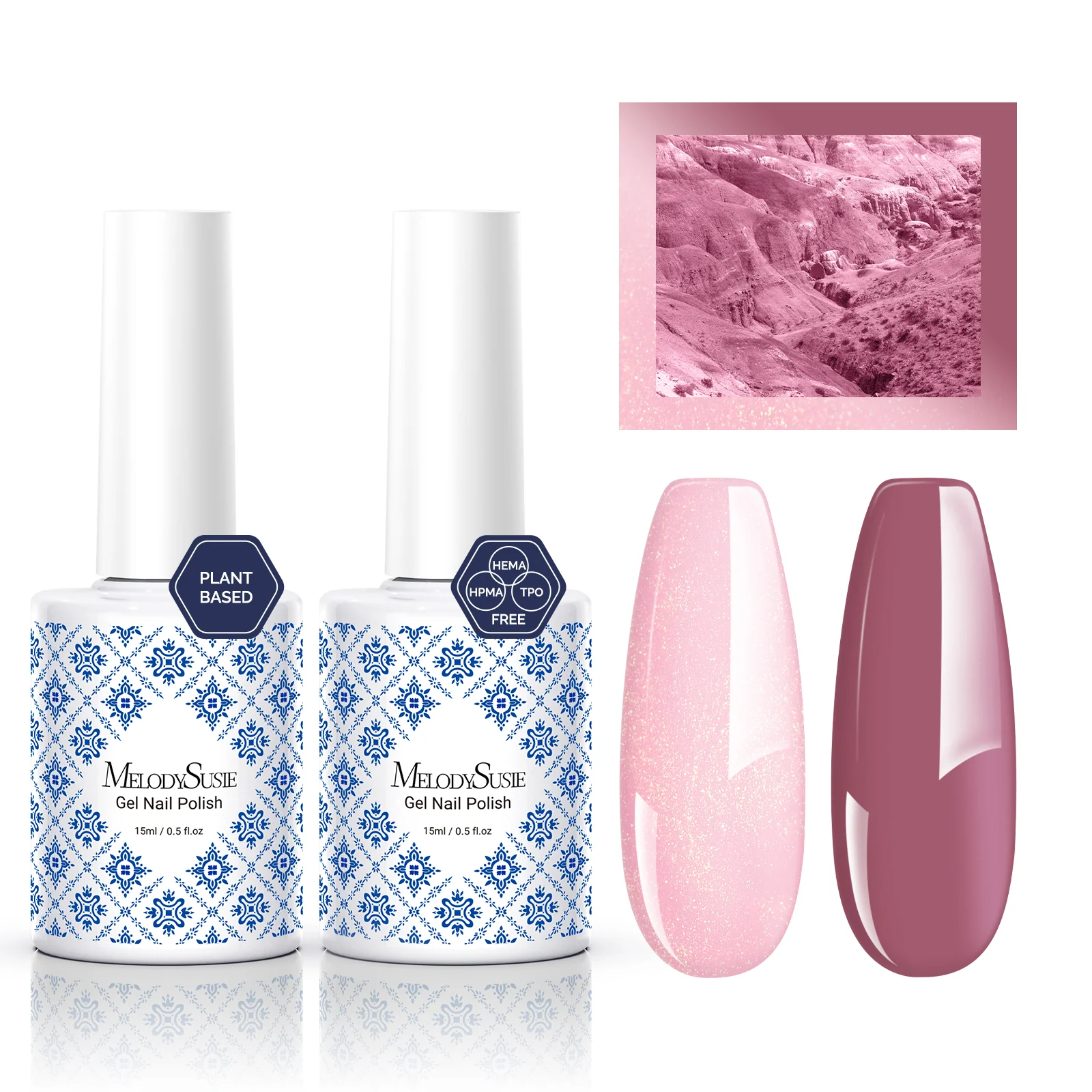 LED/UV Nail Lamps & Nail Drill Bits | MelodySusie HEMA-Free & HPMA-Free & TPO-Free 甲油胶 2支 Pink Purple&Pink Tiny Glitter-P11+P21