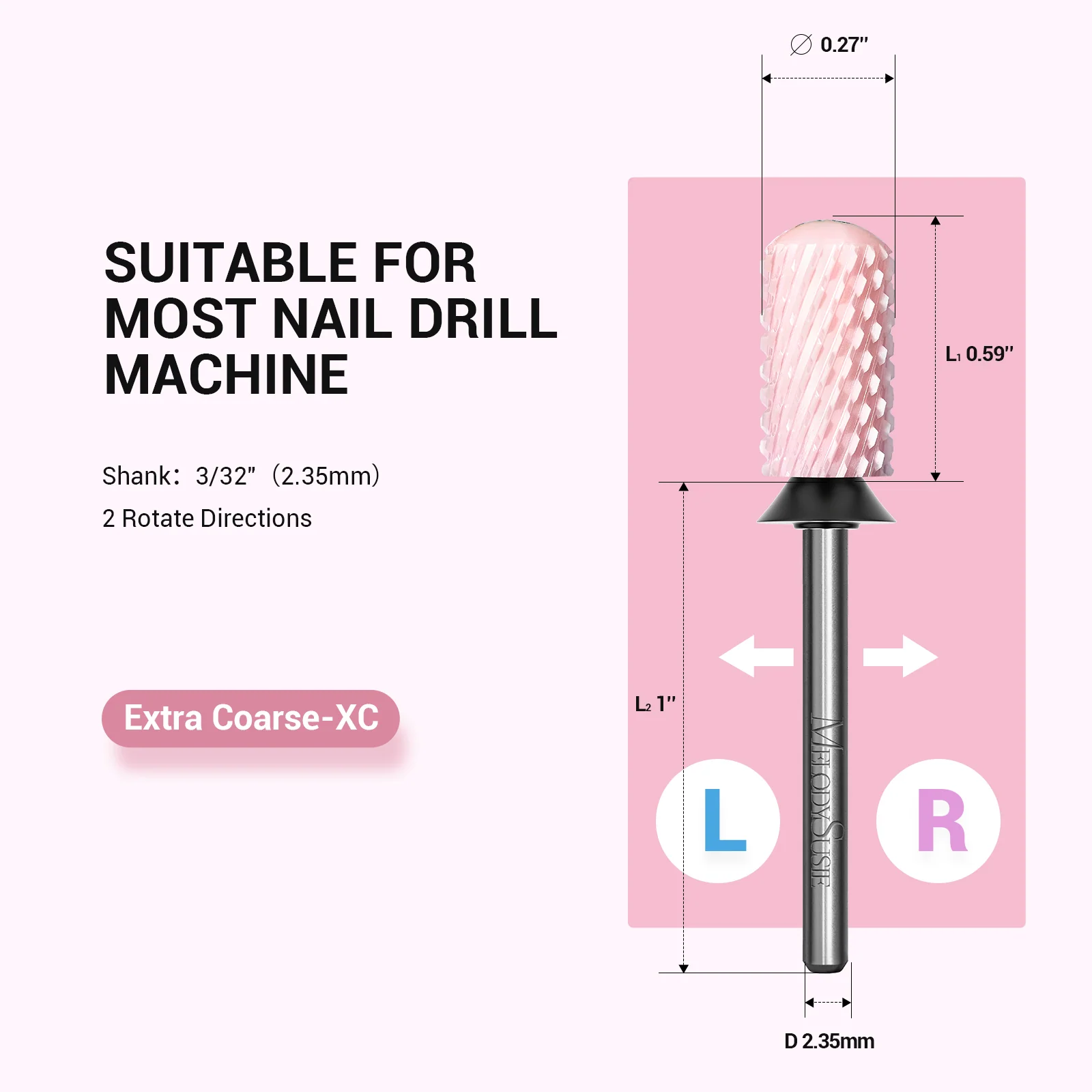 Smooth Round Top Large Barrel Ceramic Nail Drill Bit, Extra Fine Pink