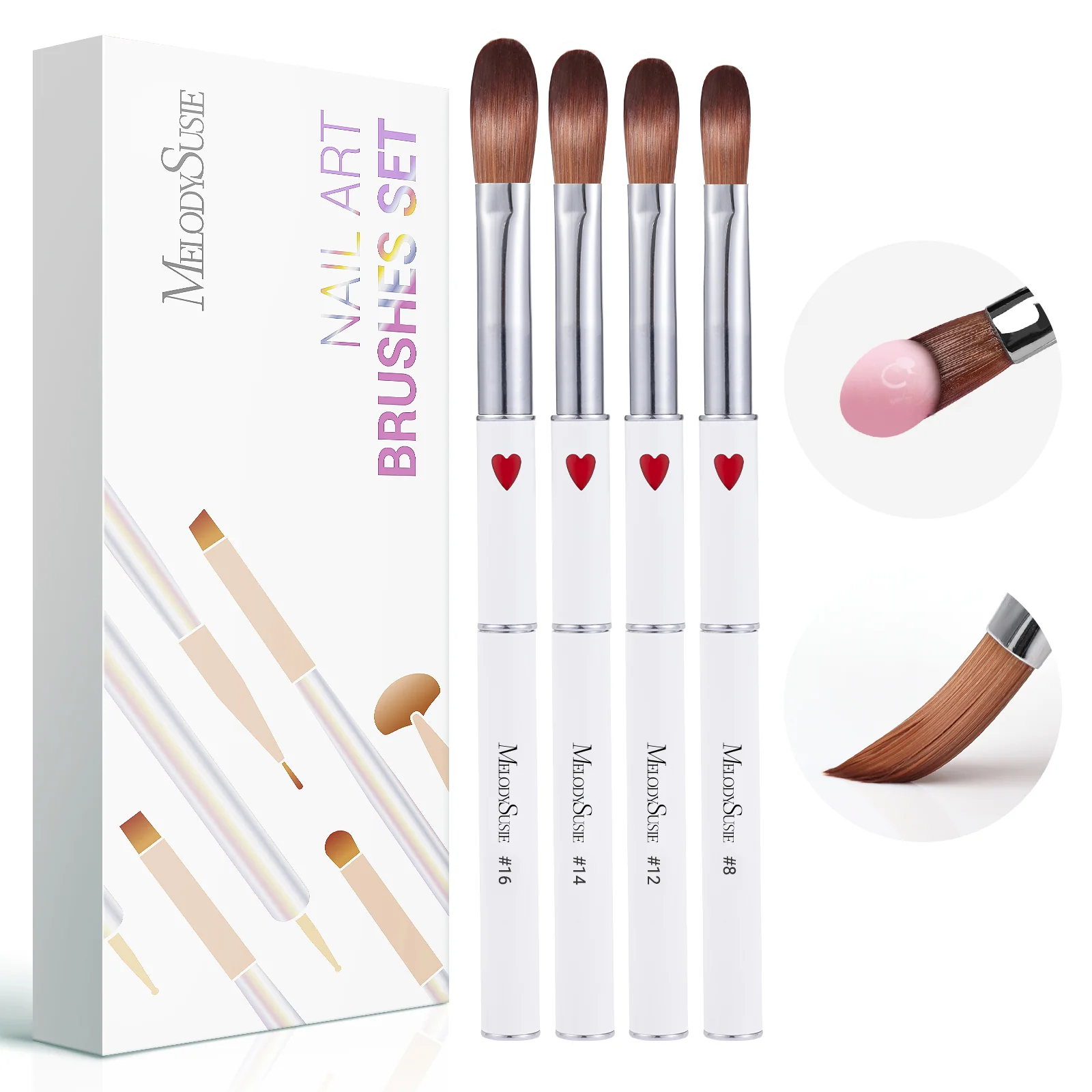 Acrylic Nail Brush Set (4Pcs) - White